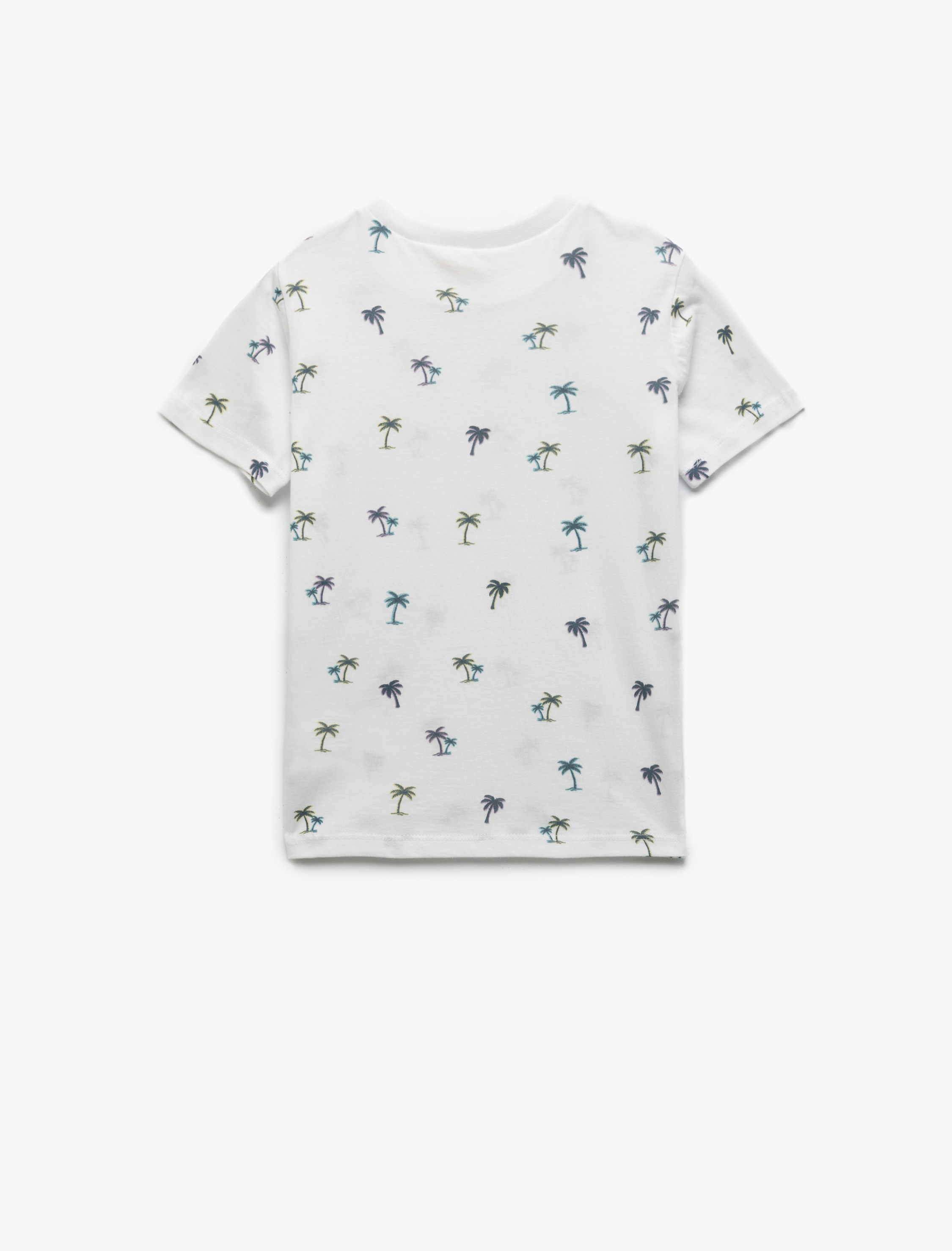  Erkek Çocuk Bisiklet Yaka Kısa Kollu Pamuklu Palmiye Baskılı Tişört
