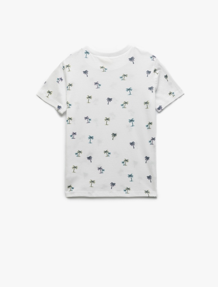 Erkek Çocuk Bisiklet Yaka Kısa Kollu Pamuklu Palmiye Baskılı Tişört