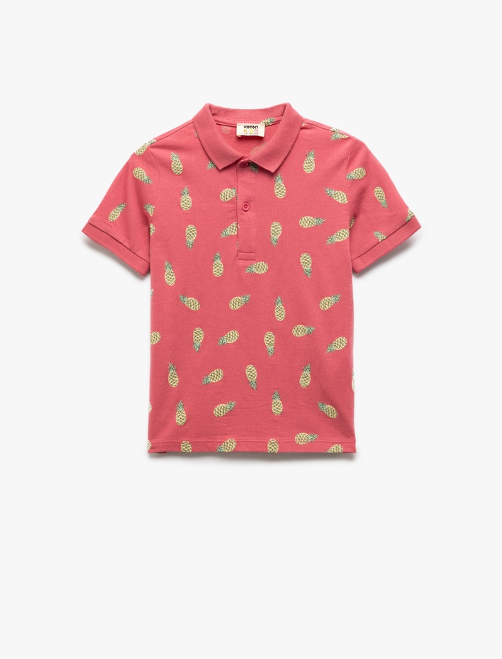 Erkek Çocuk Pamuklu Ananas Desenli Polo Yaka Kısa Kollu Tişört