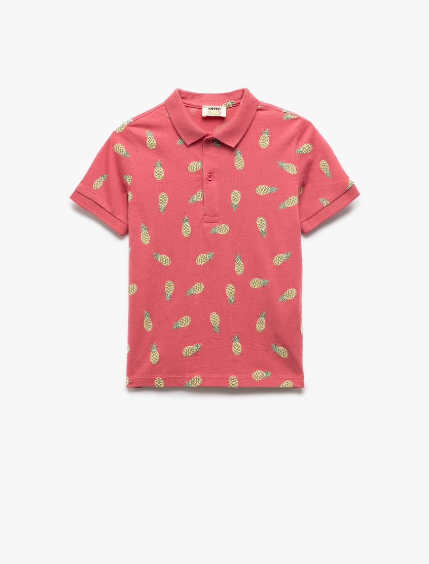  Erkek Çocuk Pamuklu Ananas Desenli Polo Yaka Kısa Kollu Tişört