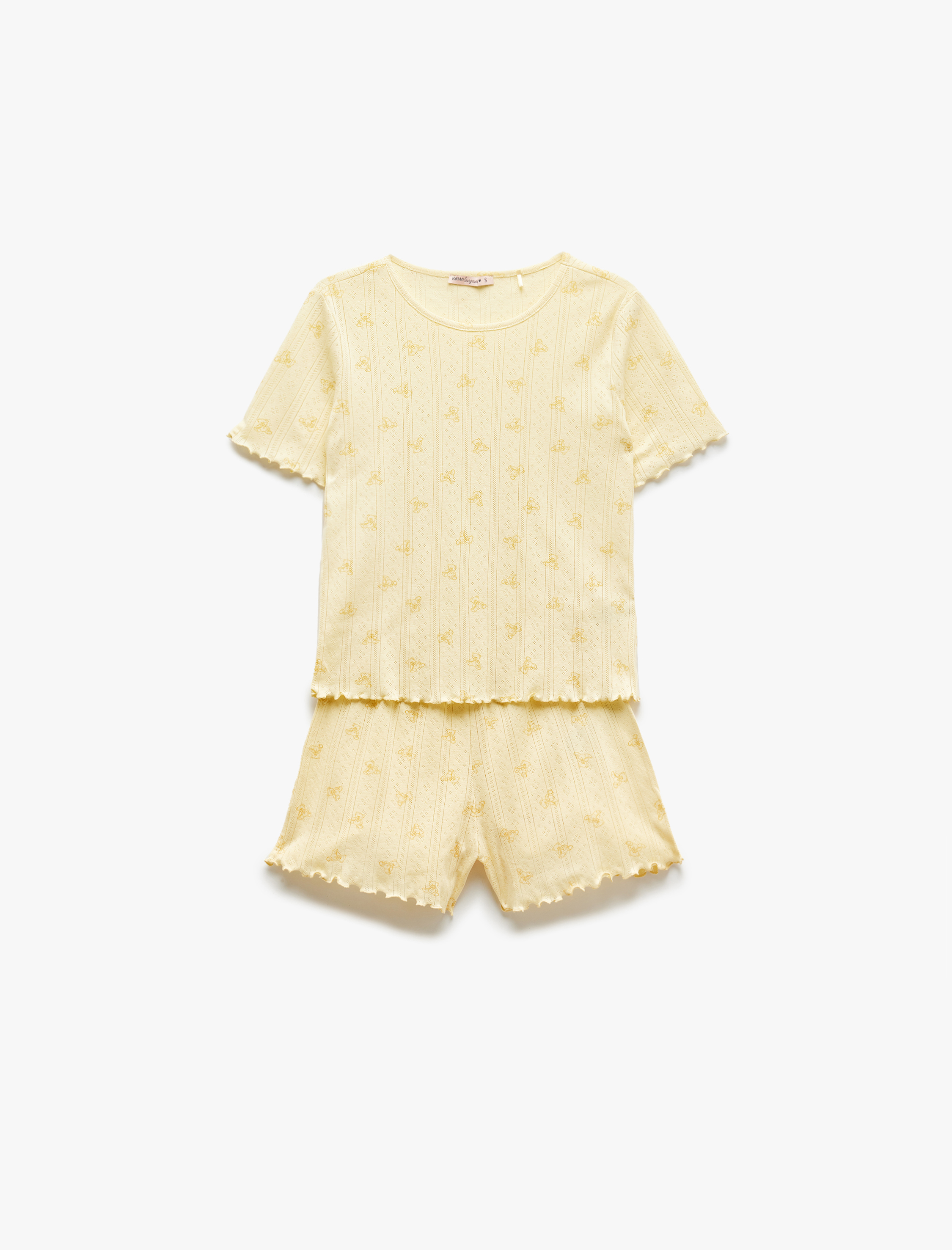   Pamuklu Kısa Kollu Ayıcık Baskılı Şortlu Pijama Takımı