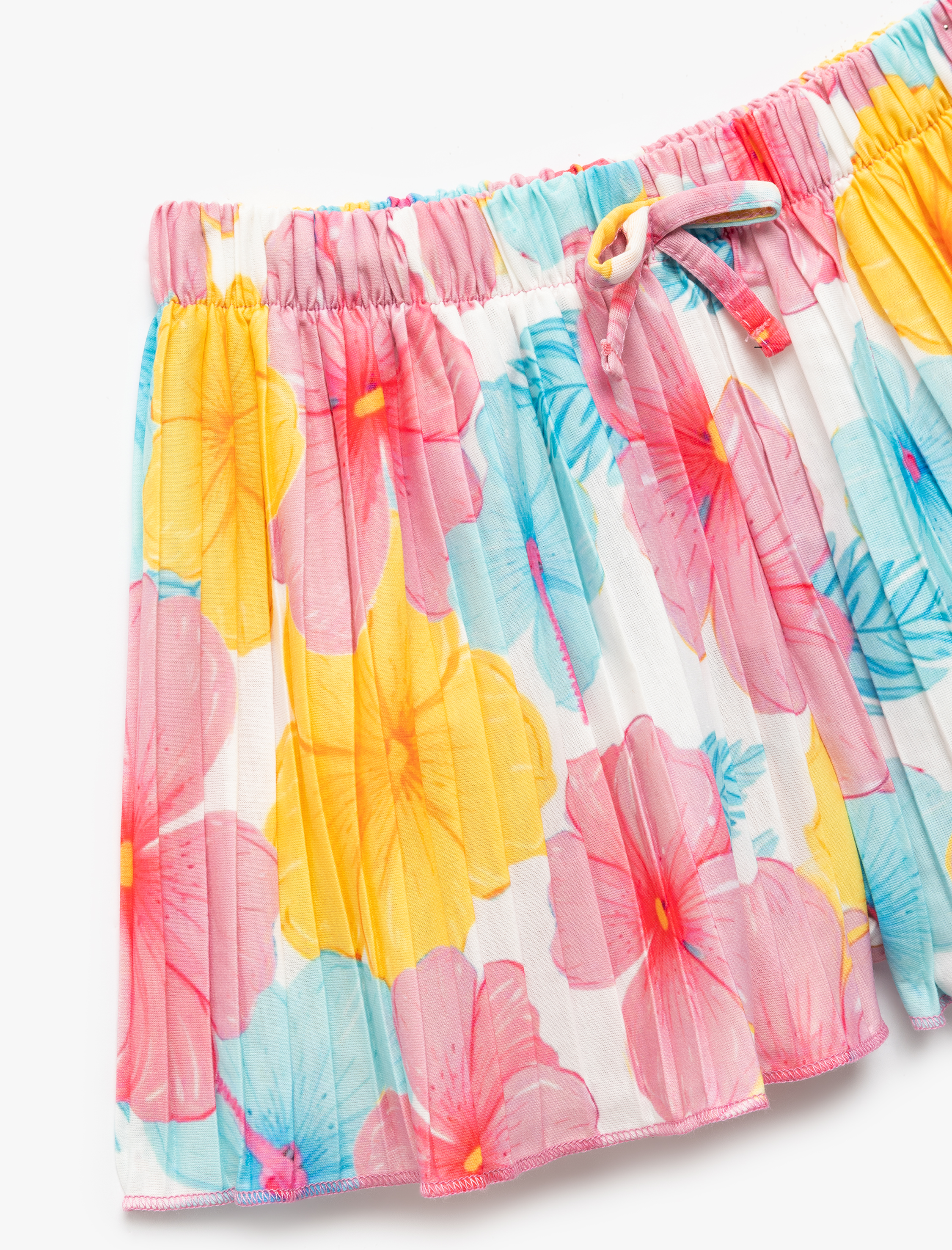  Kız Çocuk Çiçek Desenli Beli Bağcıklı Pileli Şort