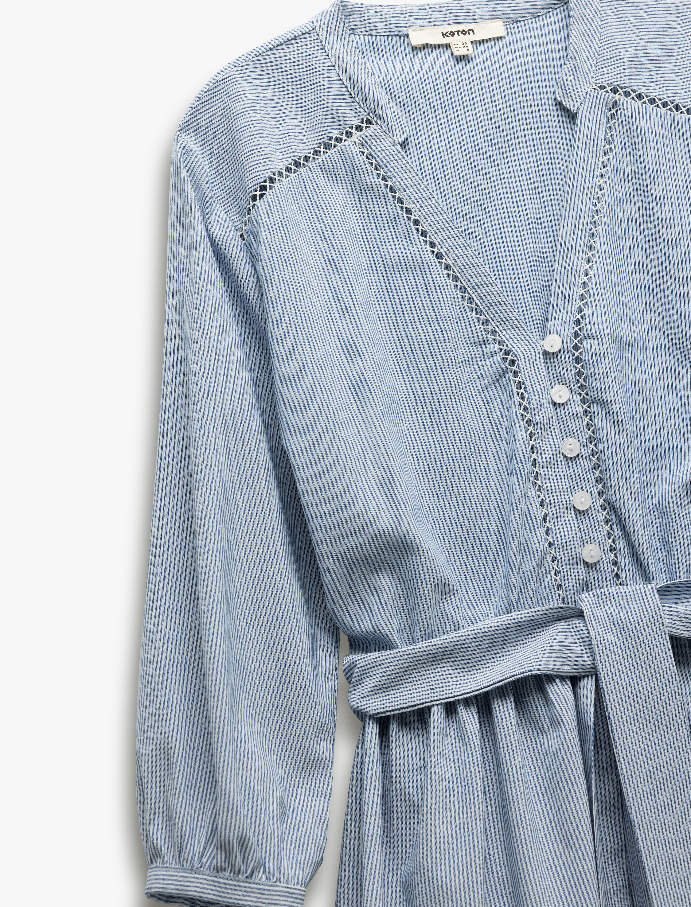   Mandarin Yaka Kemer Detaylı Uzun Kollu Fistolu Viskon Gömlek Elbise