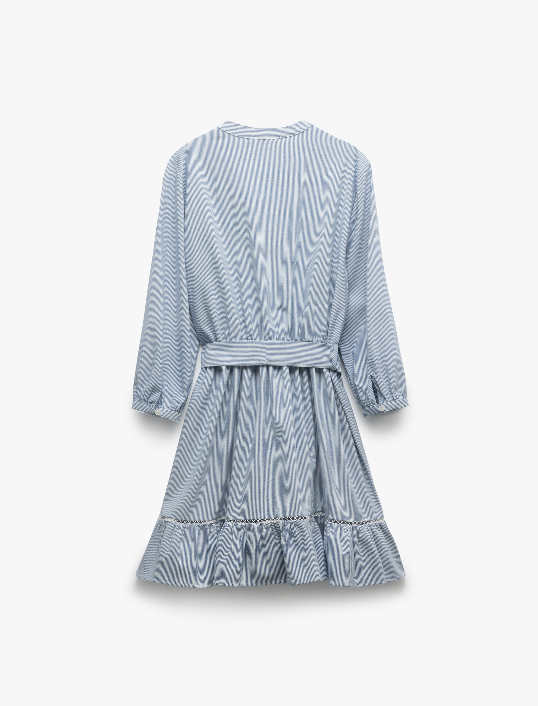   Mandarin Yaka Kemer Detaylı Uzun Kollu Fistolu Viskon Gömlek Elbise