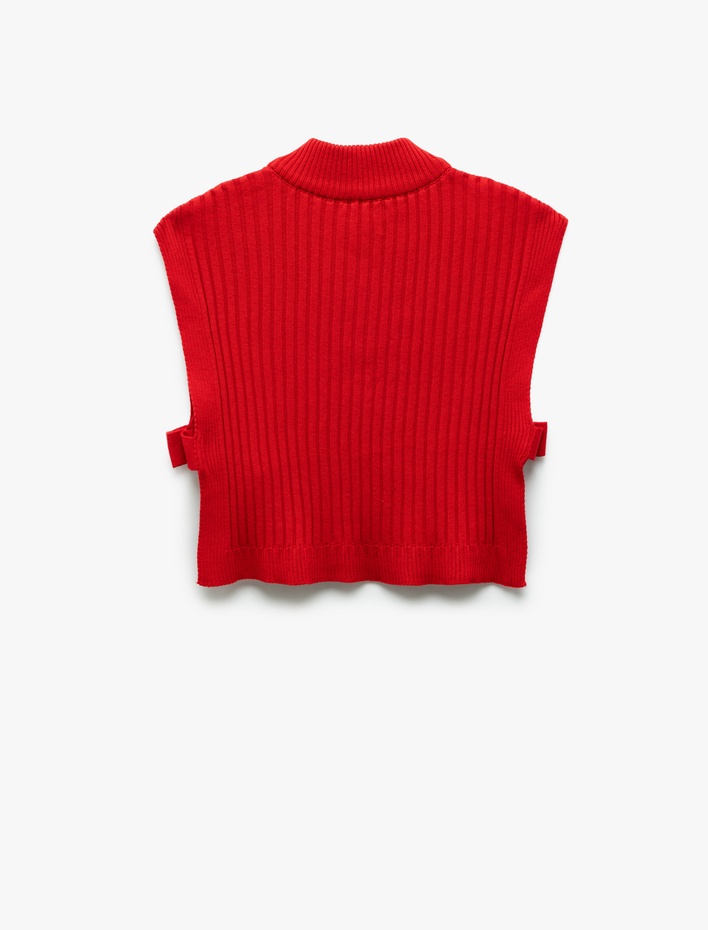 Kız Çocuk Yarım Fermuar Detaylı Dik Yaka Kolsuz Triko Süveter