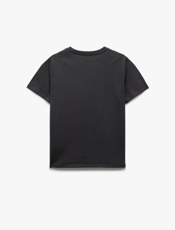  Pamuklu Kısa Kollu Bisiklet Yaka Baskılı Kadın Tişört