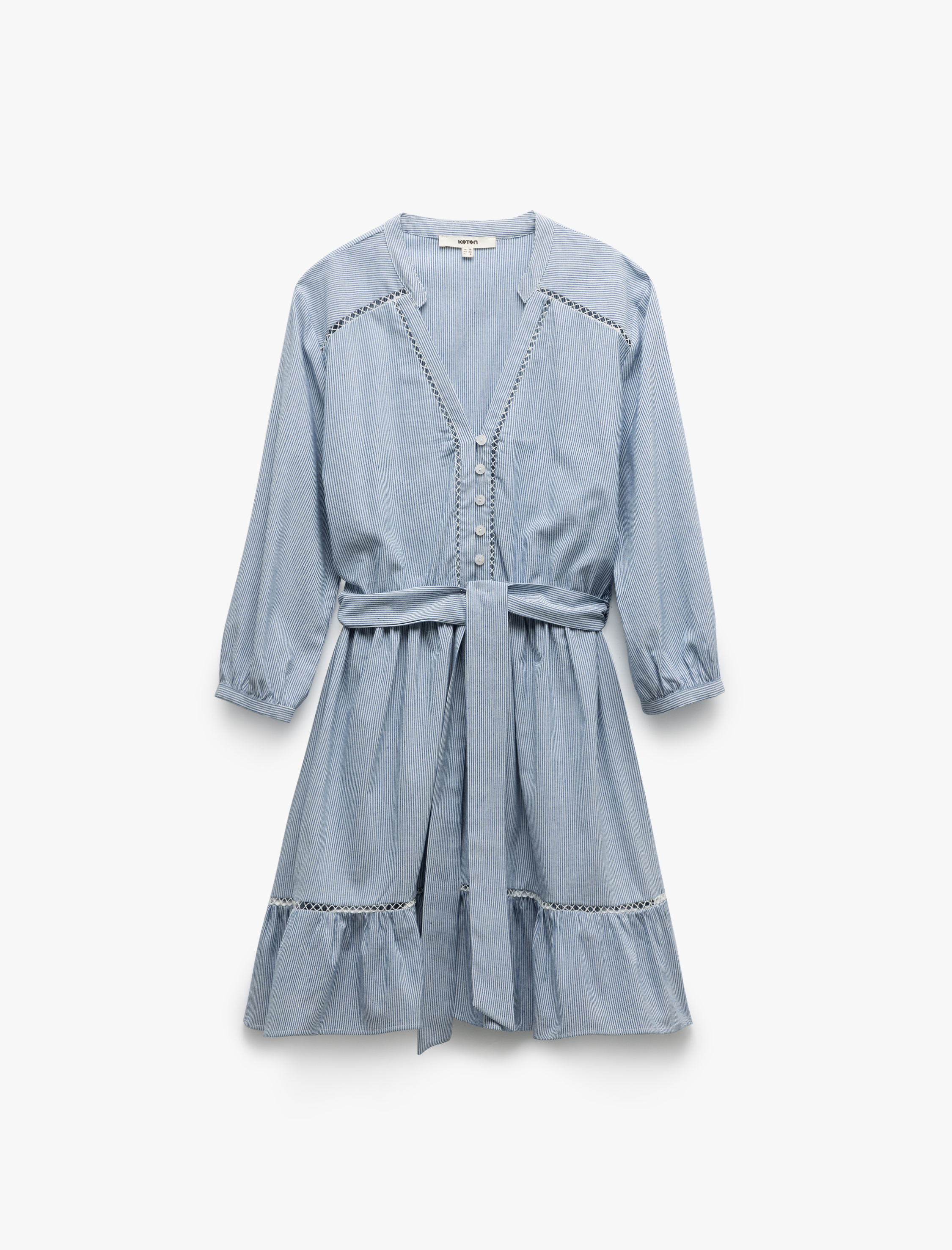   Mandarin Yaka Kemer Detaylı Uzun Kollu Fistolu Viskon Gömlek Elbise