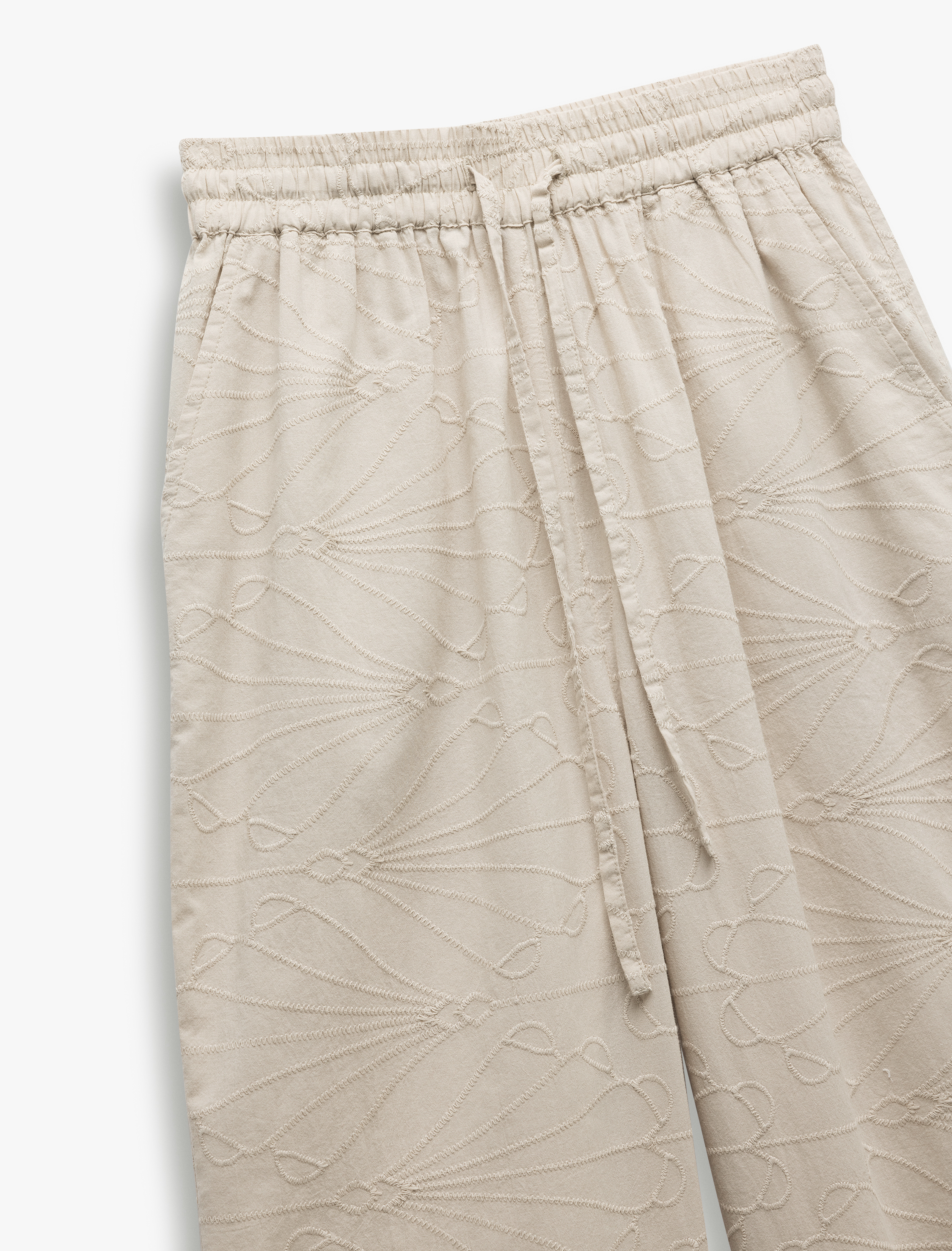   Pamuklu Cepli Fistolu Brodeli Düz Bol Paça Pantolon