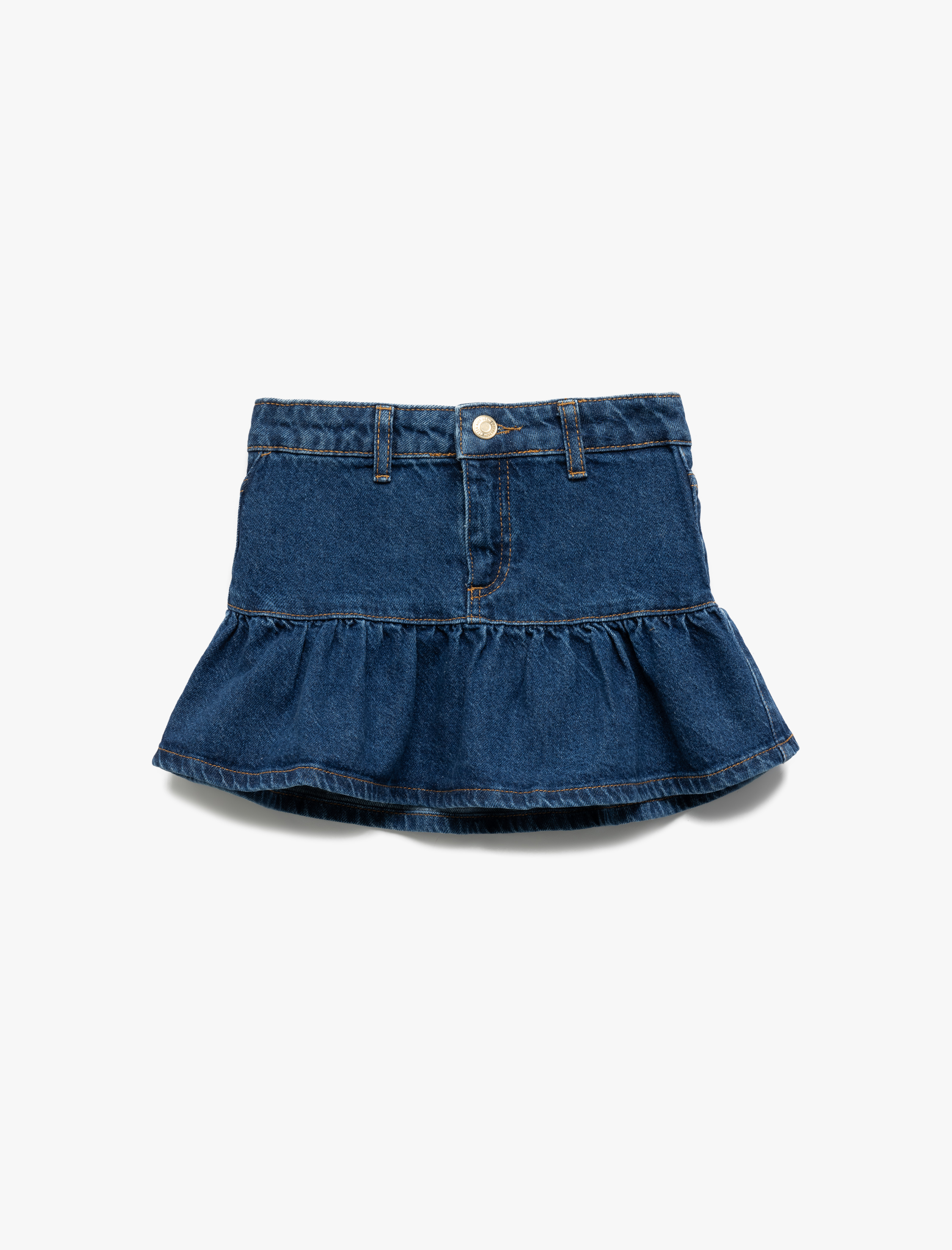 Koton Pamuklu Fırfır Detaylı Denim Etek -1
