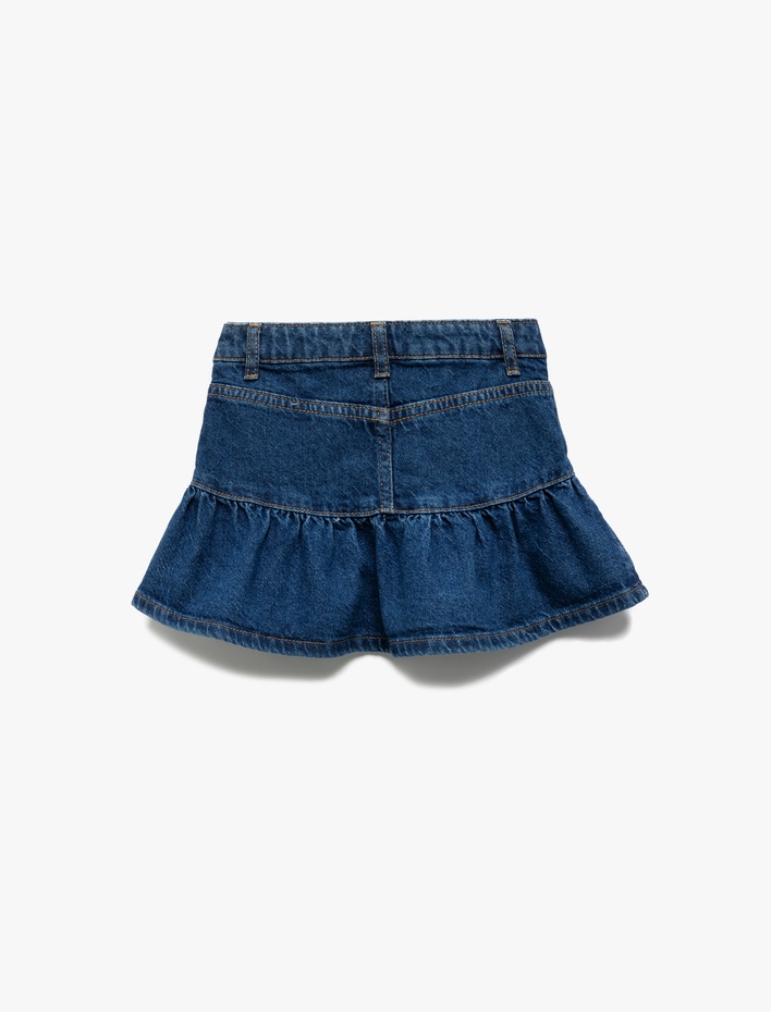 Kız Çocuk Pamuklu Fırfır Detaylı Denim Etek