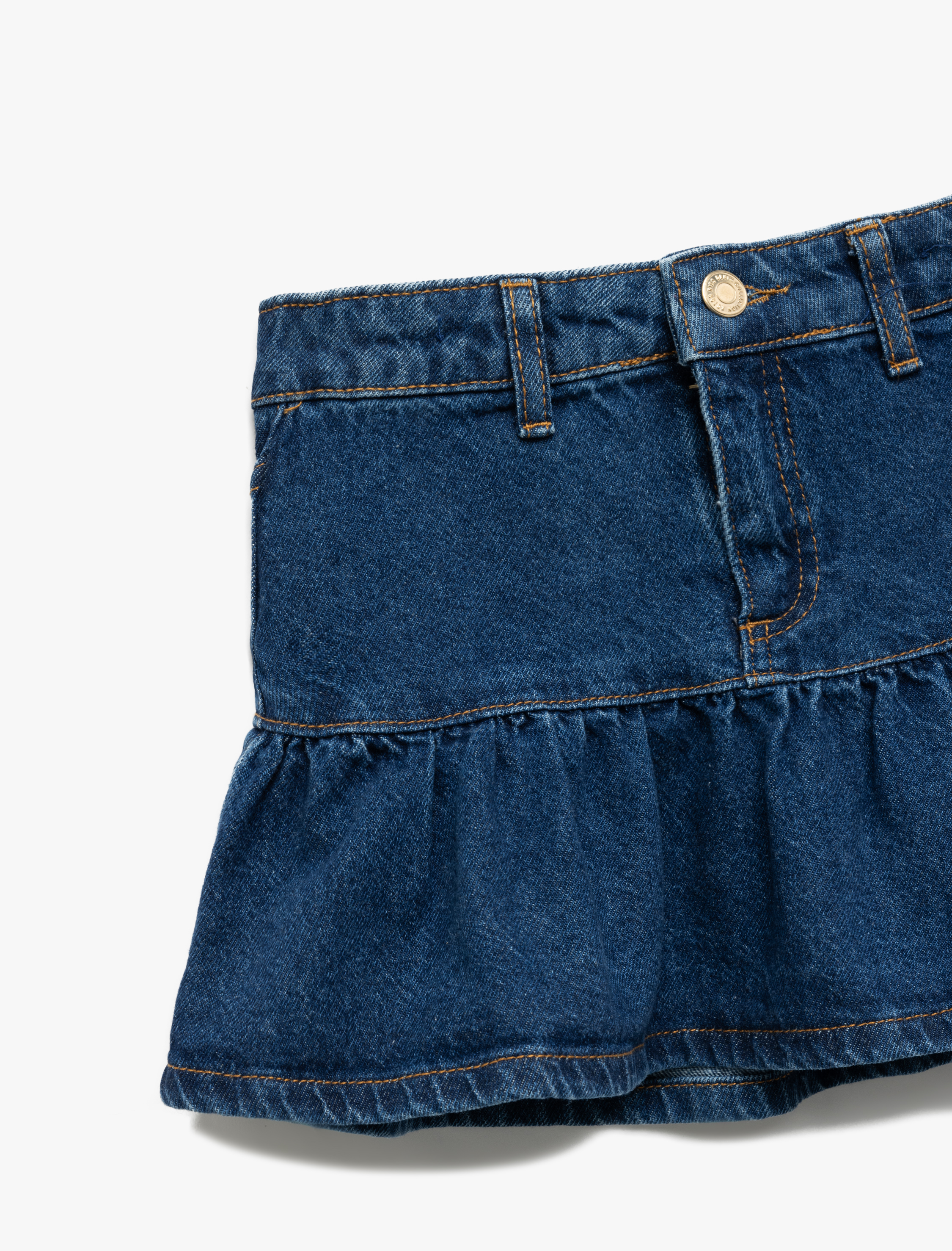  Kız Çocuk Pamuklu Fırfır Detaylı Denim Etek