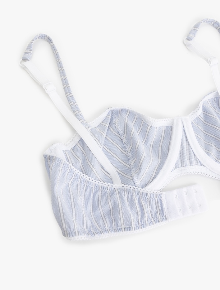  Fiyonk Detaylı Çizgili Balenli Dolgusuz Sütyen