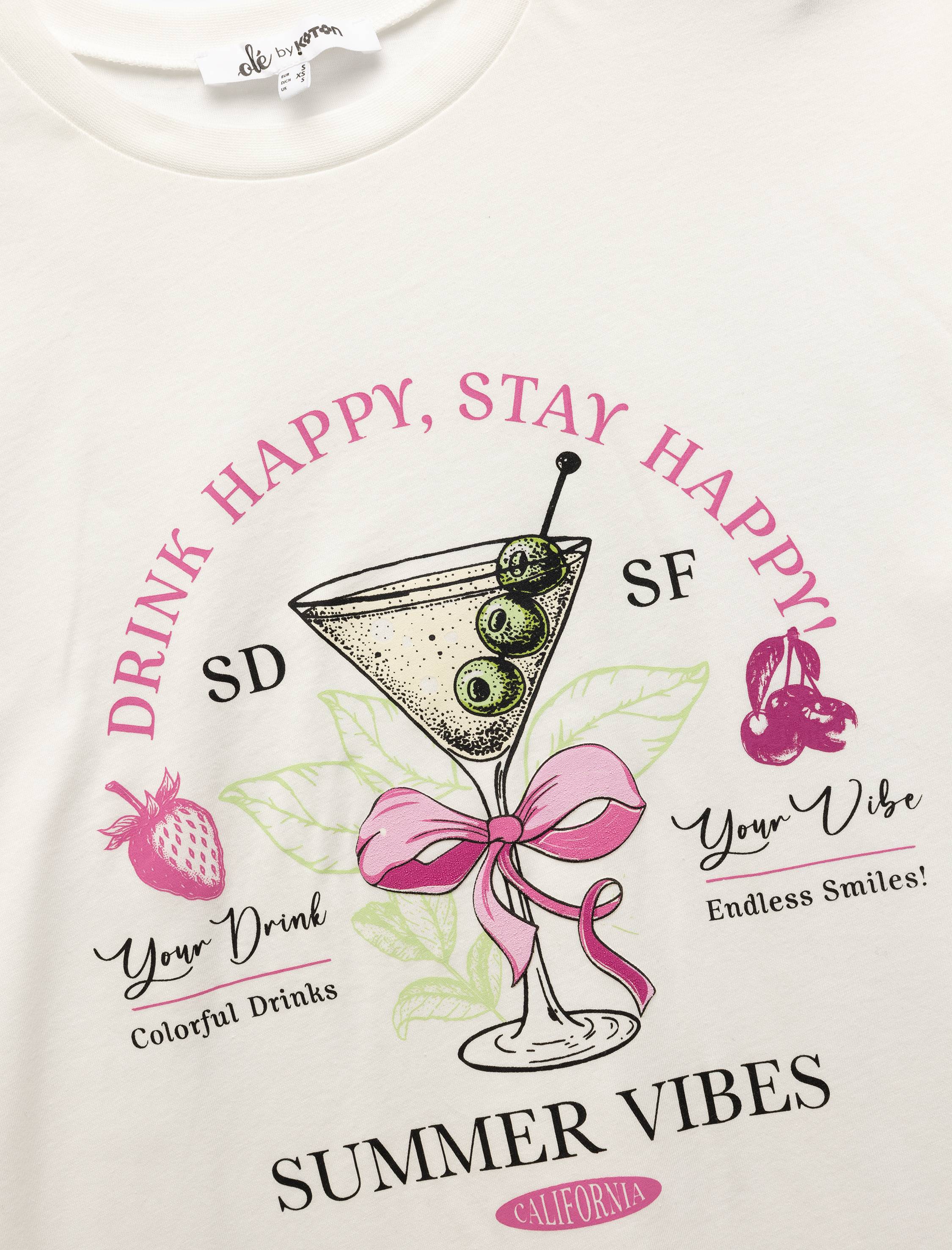   Fiyonklu Meyve Baskılı Kısa Kollu Pamuklu Bisiklet Yaka Oversize Tişört