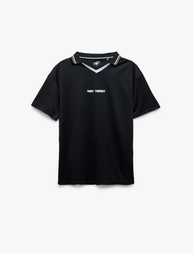 Polo Yaka Regular Fit Kısa Kollu Baskılı Spor Tişört_3