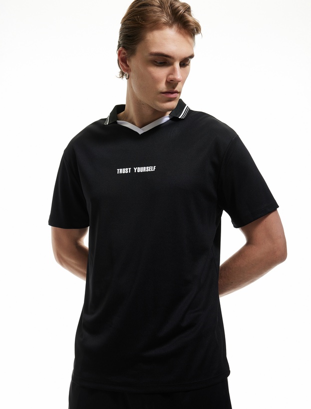 Polo Yaka Regular Fit Kısa Kollu Baskılı Spor Tişört_2