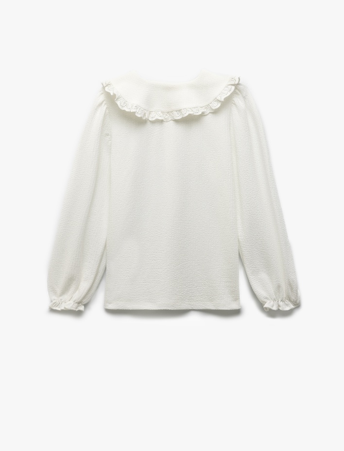 Kız Çocuk Fırfır Detaylı Düğmeli Uzun Kollu Bebe Yaka Bluz