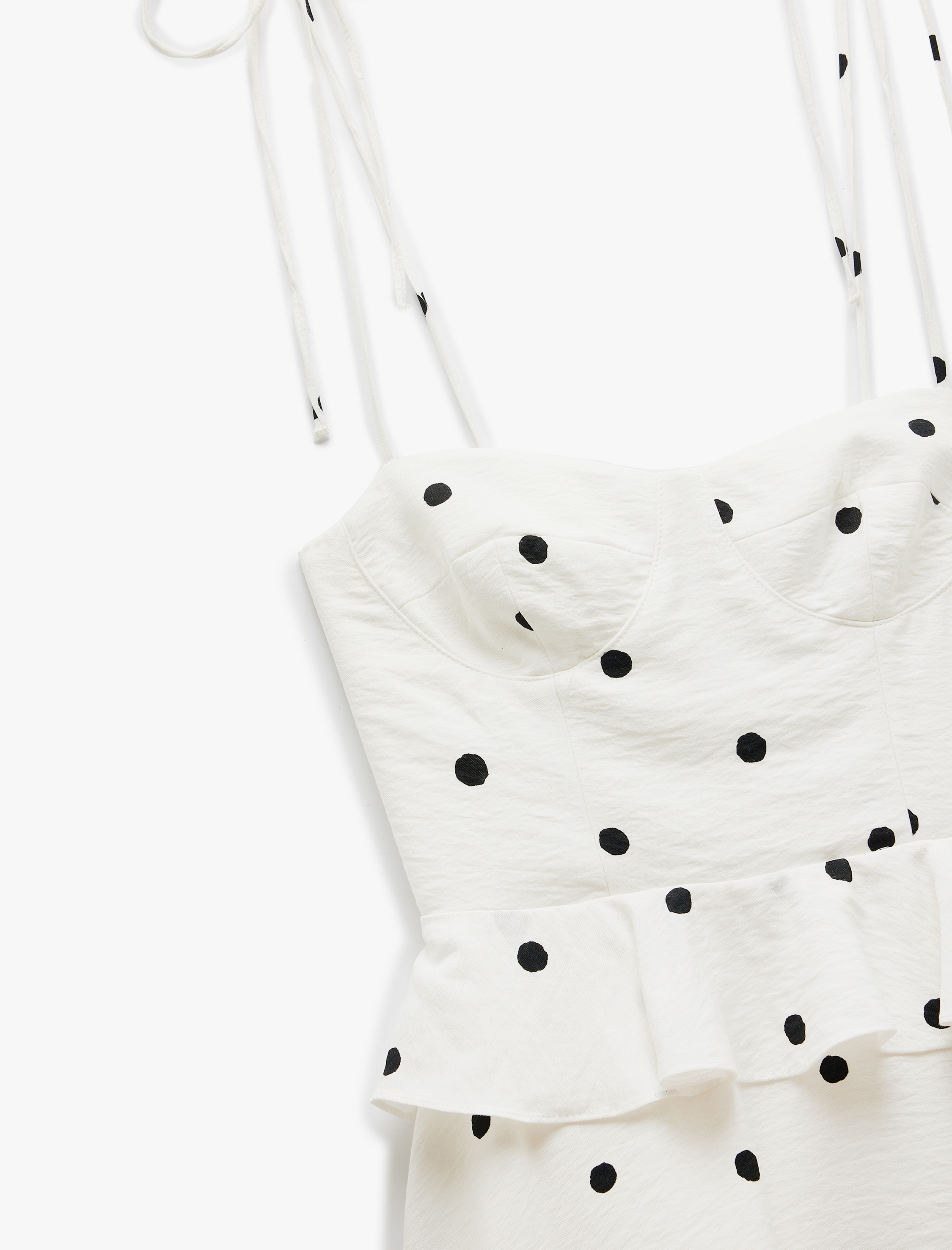   Viskon İp Askılı Puantiyeli Katlı Mini Elbise