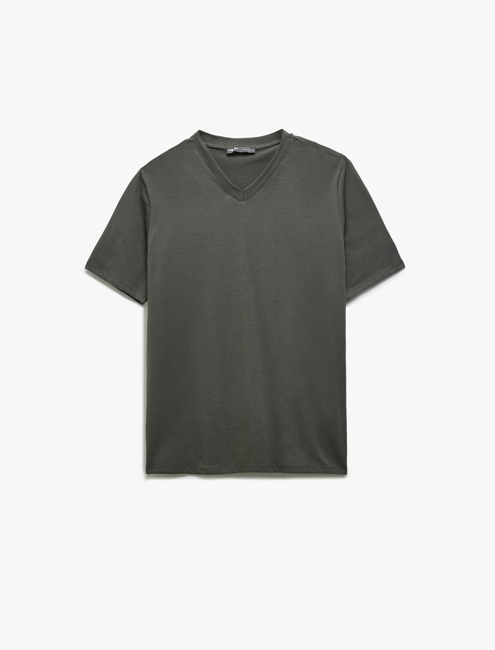  V Yaka Pamuklu Slim Fit Basic 3'lü Erkek Tişört Seti