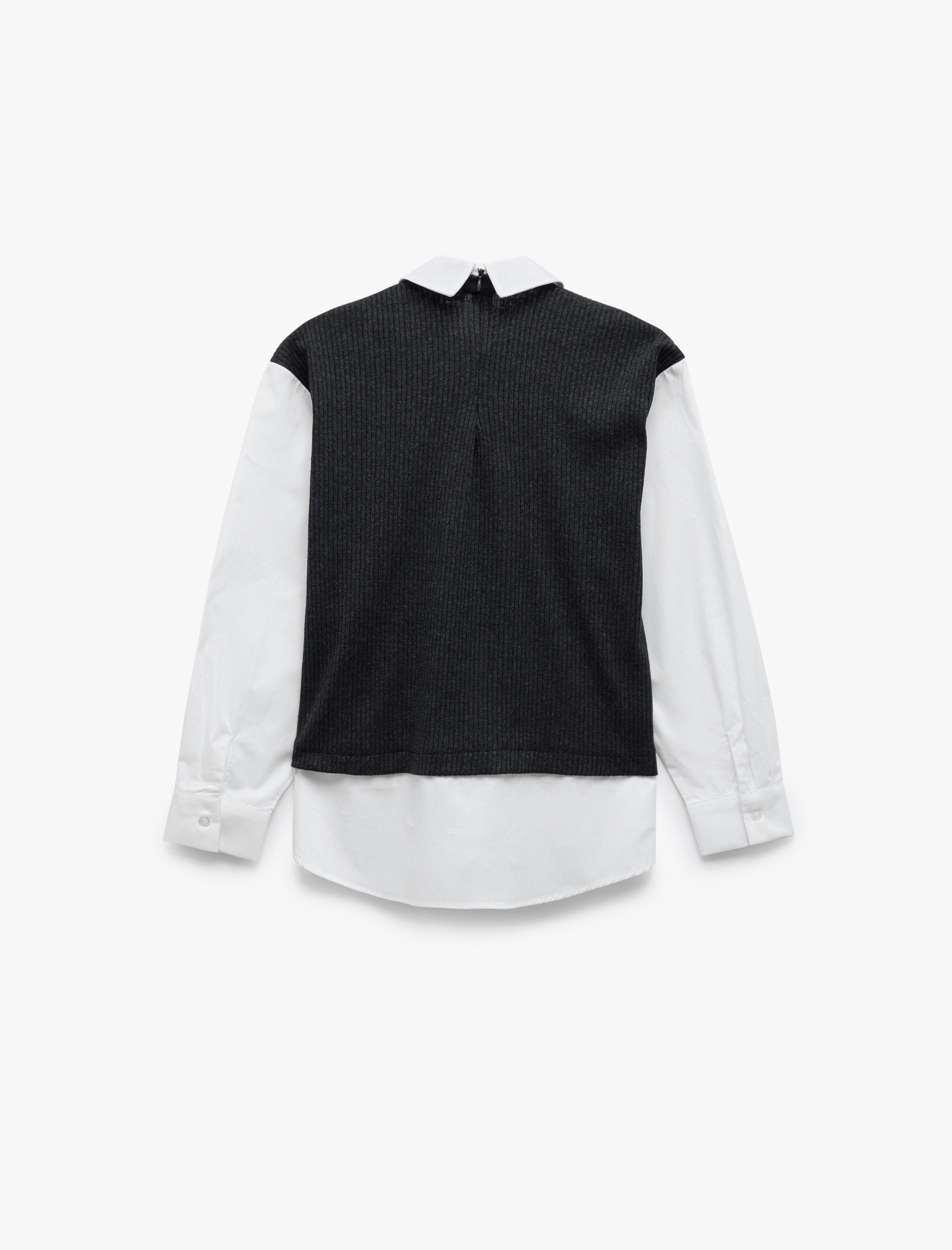   Pamuklu Uzun Kollu Süveter Detaylı Klasik Yaka Gömlek