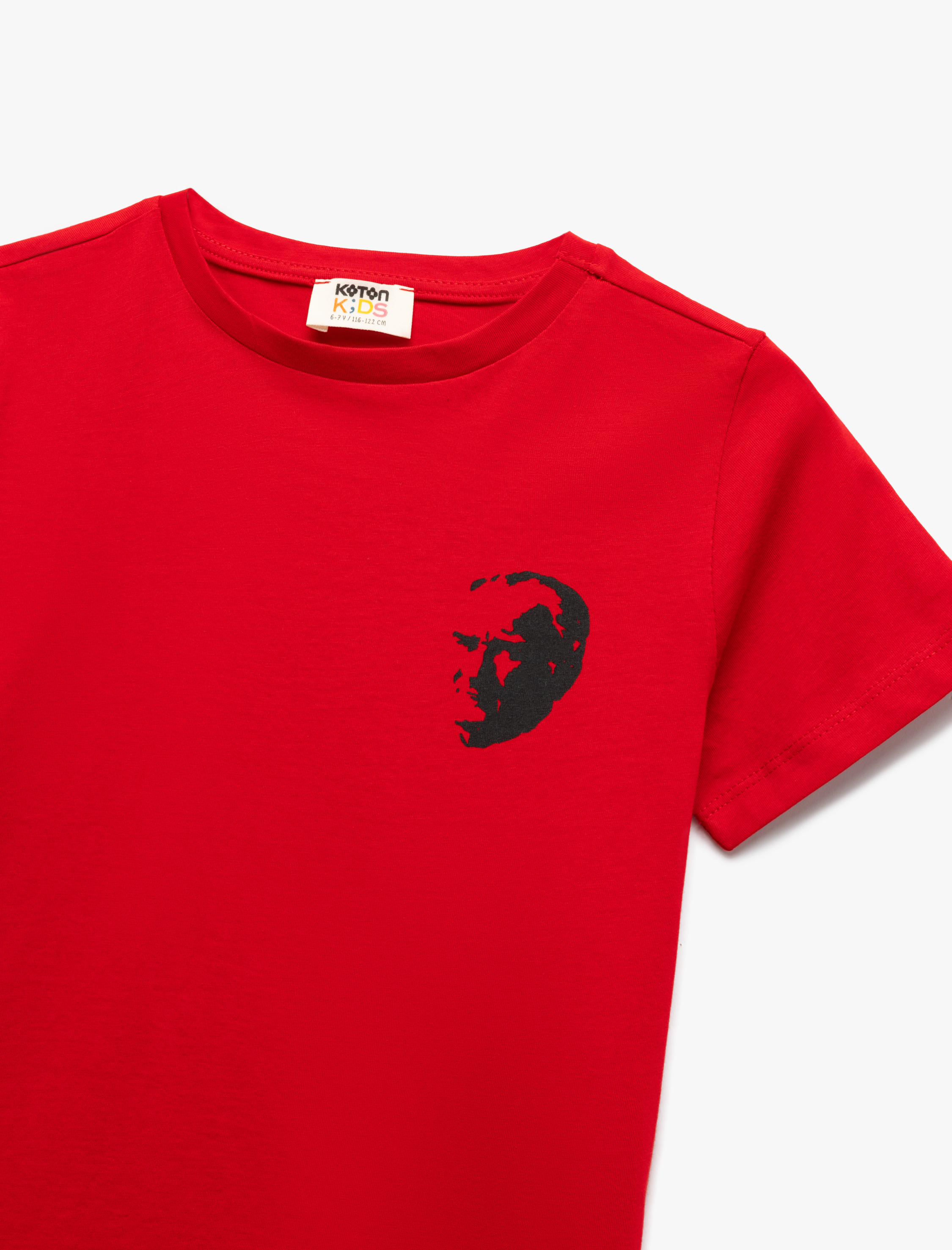  Erkek Çocuk Atatürk Baskılı Pamuklu Bisiklet Yaka Kısa Kollu Tişört