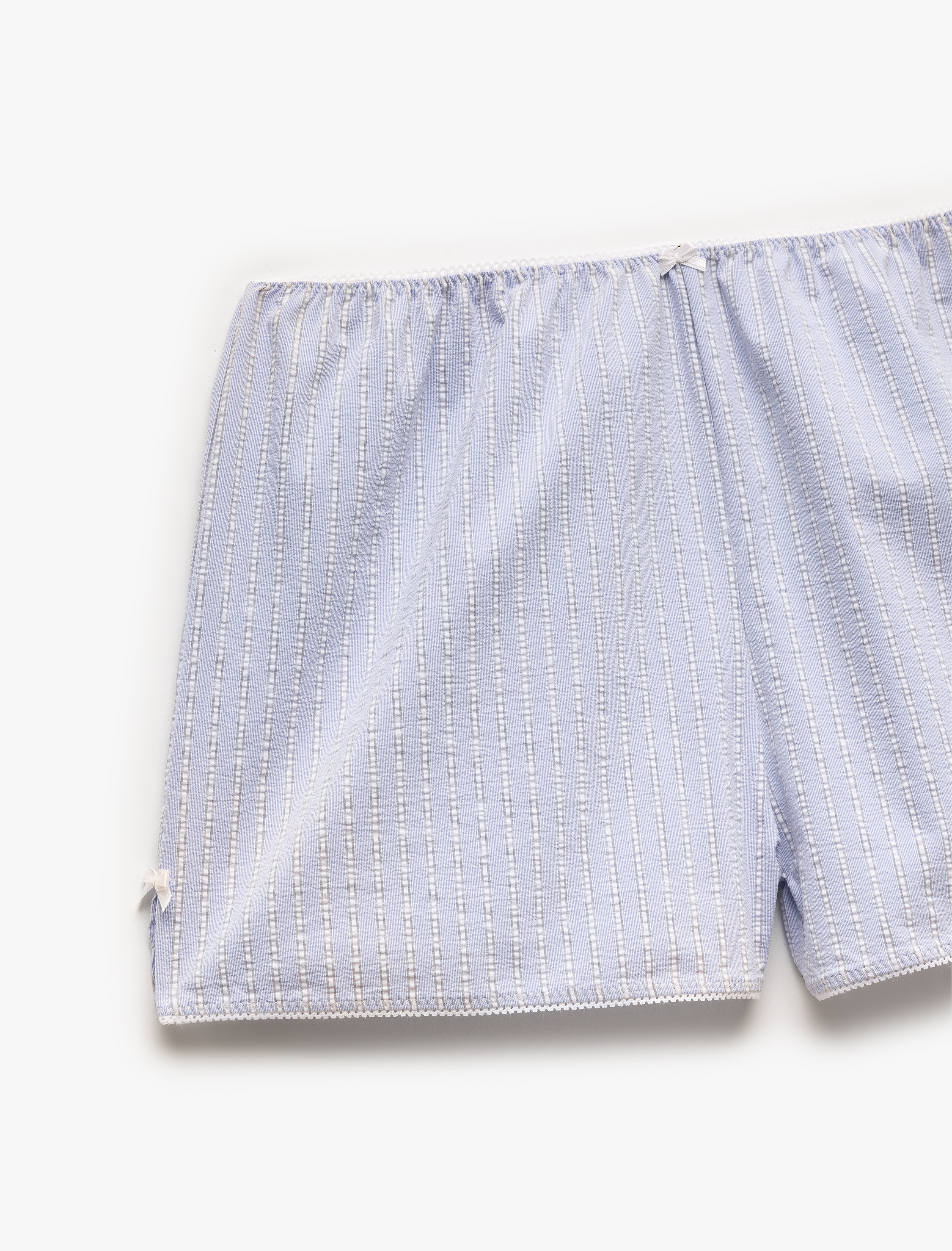   Bol Kalıp Fiyonk Detaylı Çizgili Şort Pijama Altı