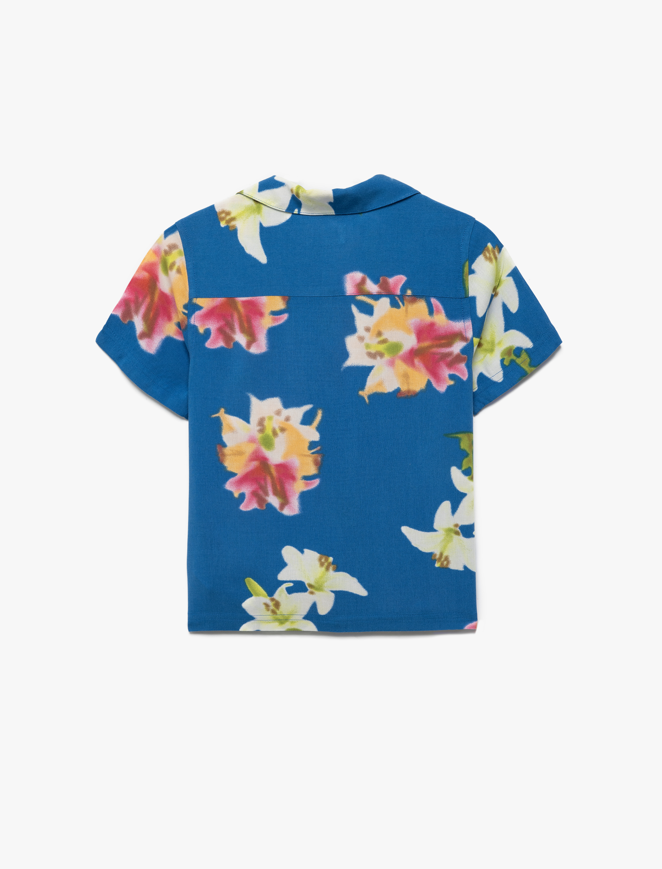  Erkek Çocuk Kısa Kollu Düğmeli Çiçek Desenli Viskon Gömlek