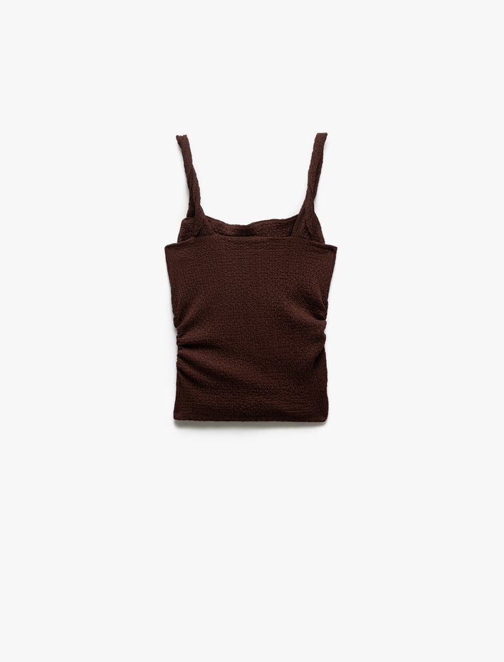  Drape Detaylı Kare Yaka Slim Fit Dokulu Askılı Atlet