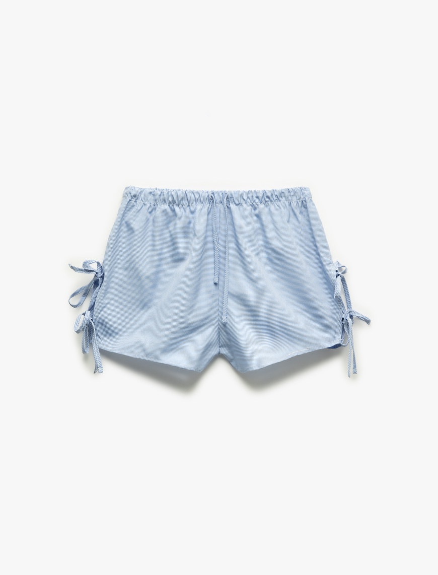   Rahat Kalıp Yanları Bağlamalı Fiyonk Detaylı Çizgili Şort Pijama Altı