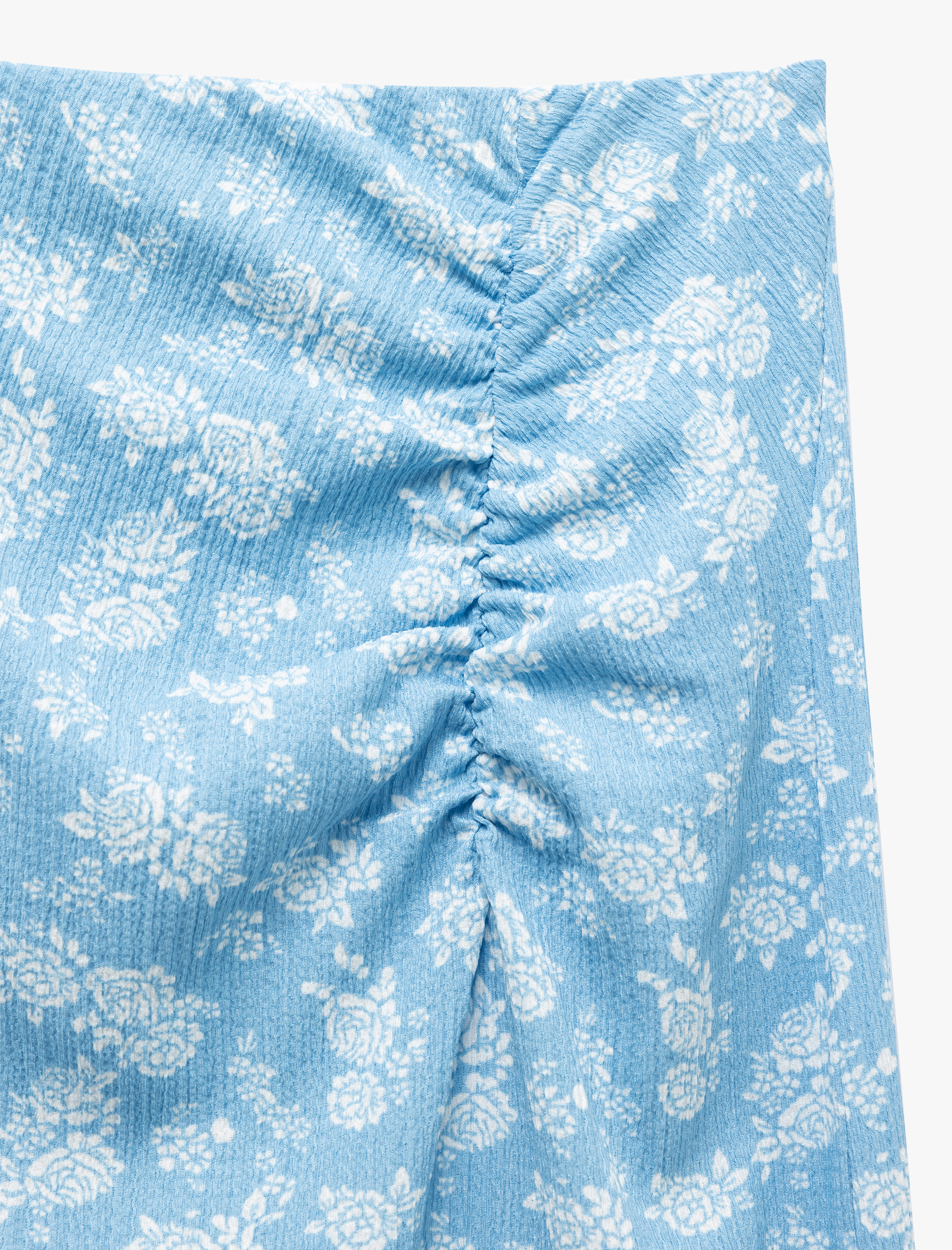   Drapeli Çiçekli Beli Lastikli Midi Kalem Etek Bürümcük