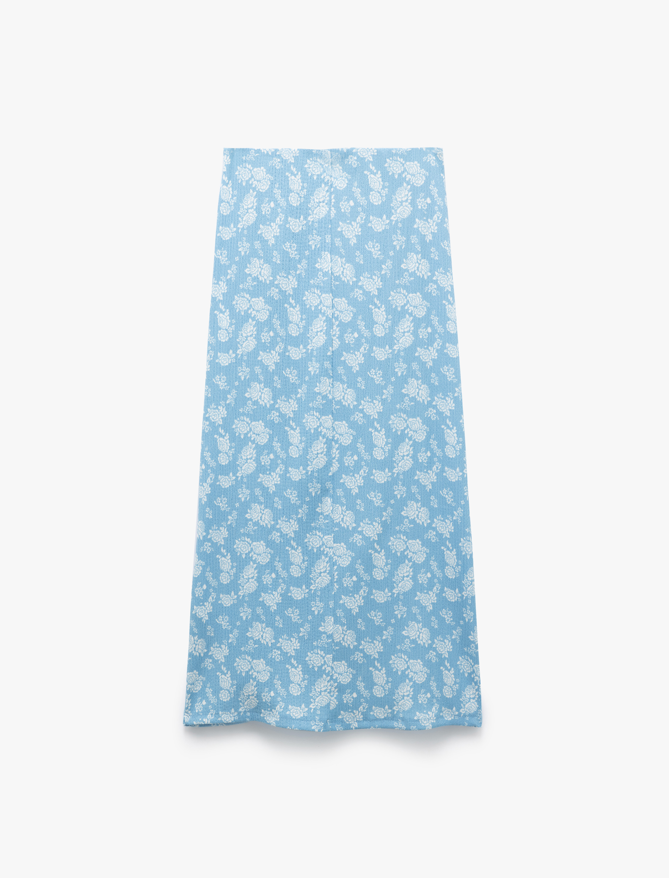   Drapeli Çiçekli Beli Lastikli Midi Kalem Etek Bürümcük