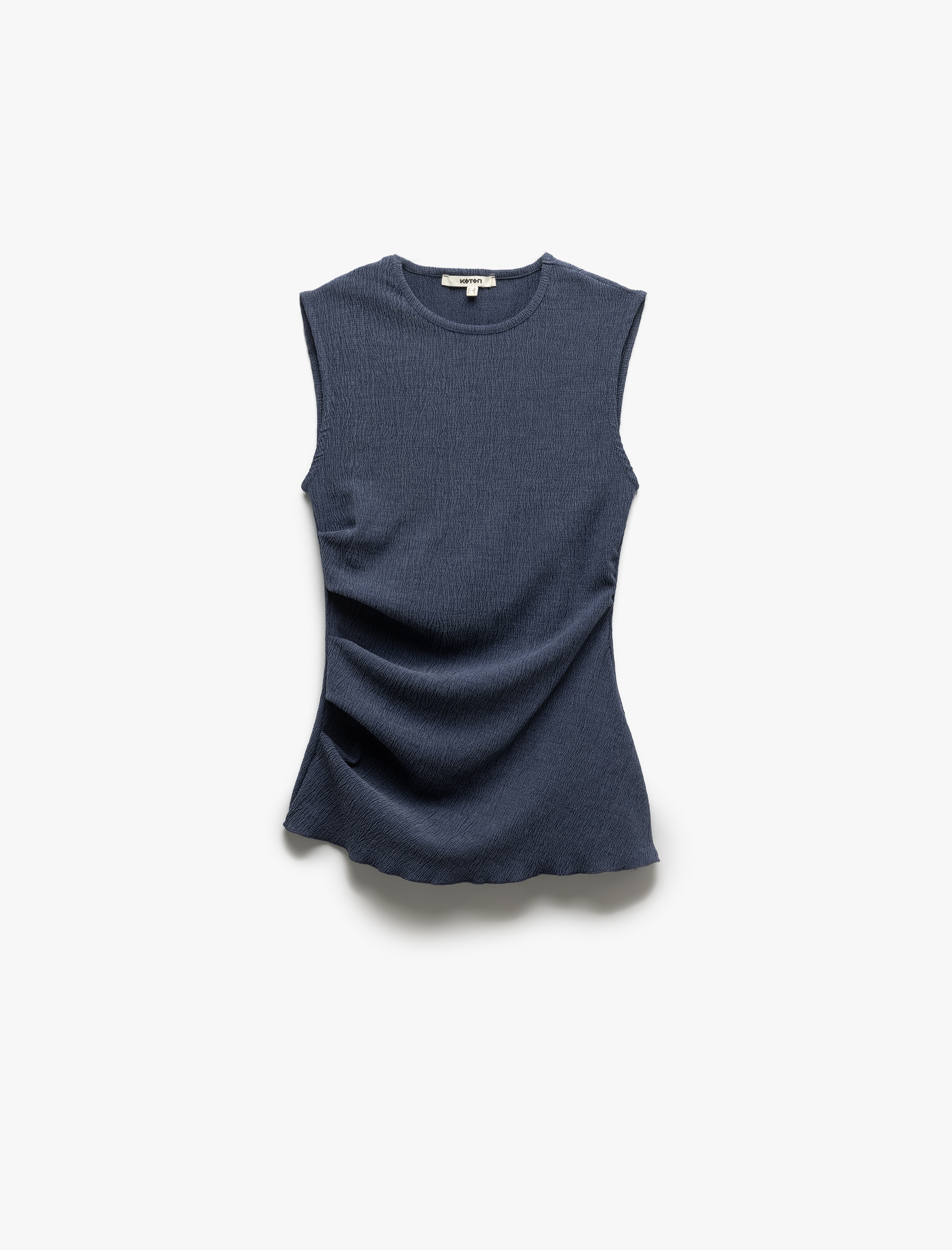   Yuvarlak Yaka Drape Detaylı Asimetrik Kolsuz Tişört