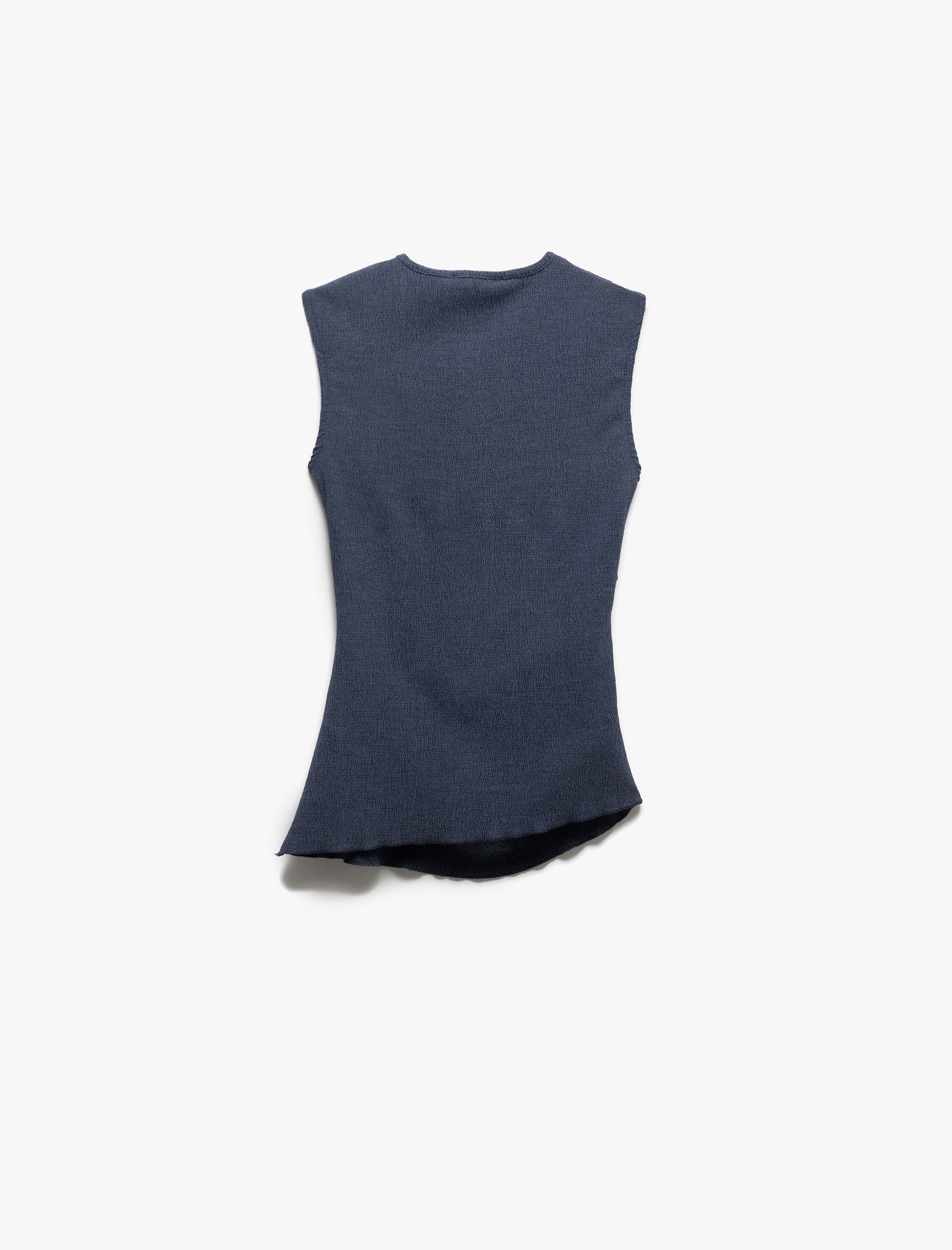   Yuvarlak Yaka Drape Detaylı Asimetrik Kolsuz Tişört