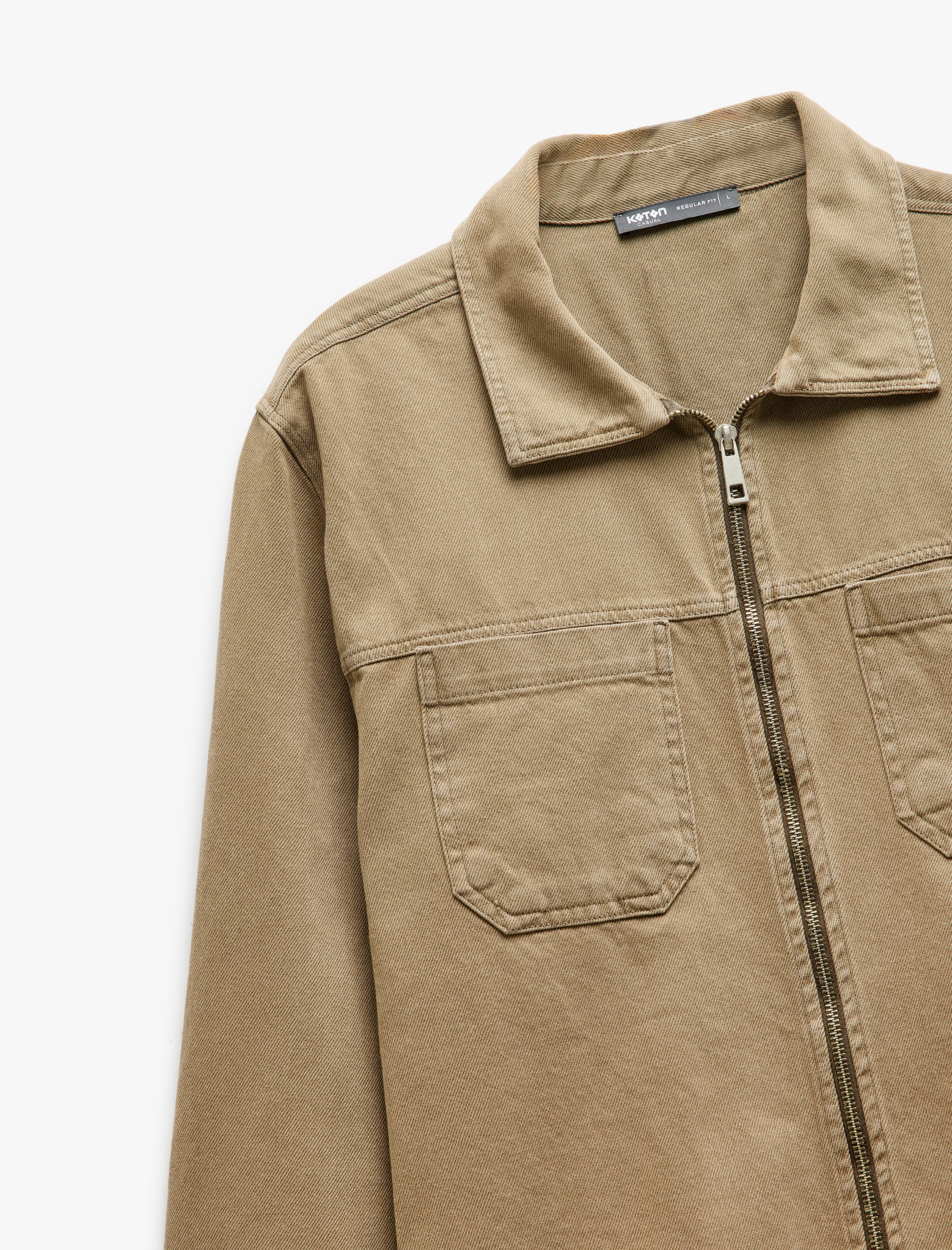   Pamuklu Uzun Kollu Cep Detaylı Gabardin Fermuarlı Mevsimlik Ceket