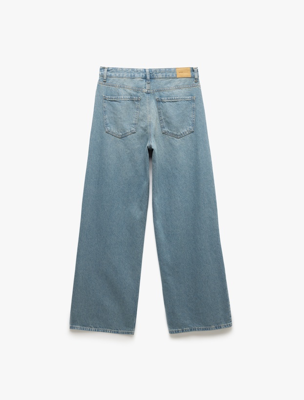 Pamuklu Bol Kesim Cepli Denim Pantolon - Loose Straight Fit Jean_4