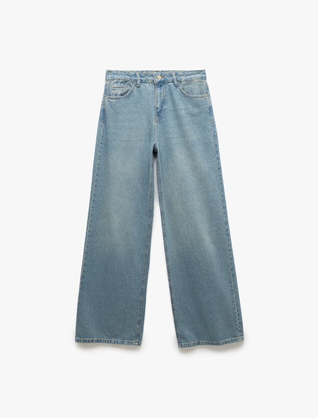 Pamuklu Bol Kesim Cepli Denim Pantolon - Loose Straight Fit Jean_3