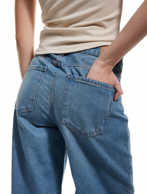 Pamuklu Bol Kesim Cepli Denim Pantolon - Loose Straight Fit Jean_2