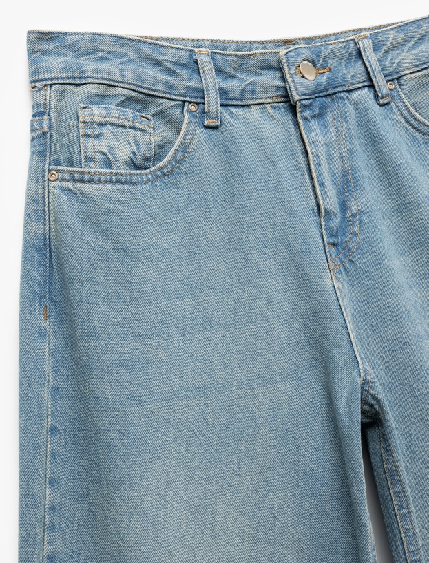 Pamuklu Bol Kesim Cepli Denim Pantolon - Loose Straight Fit Jean_5