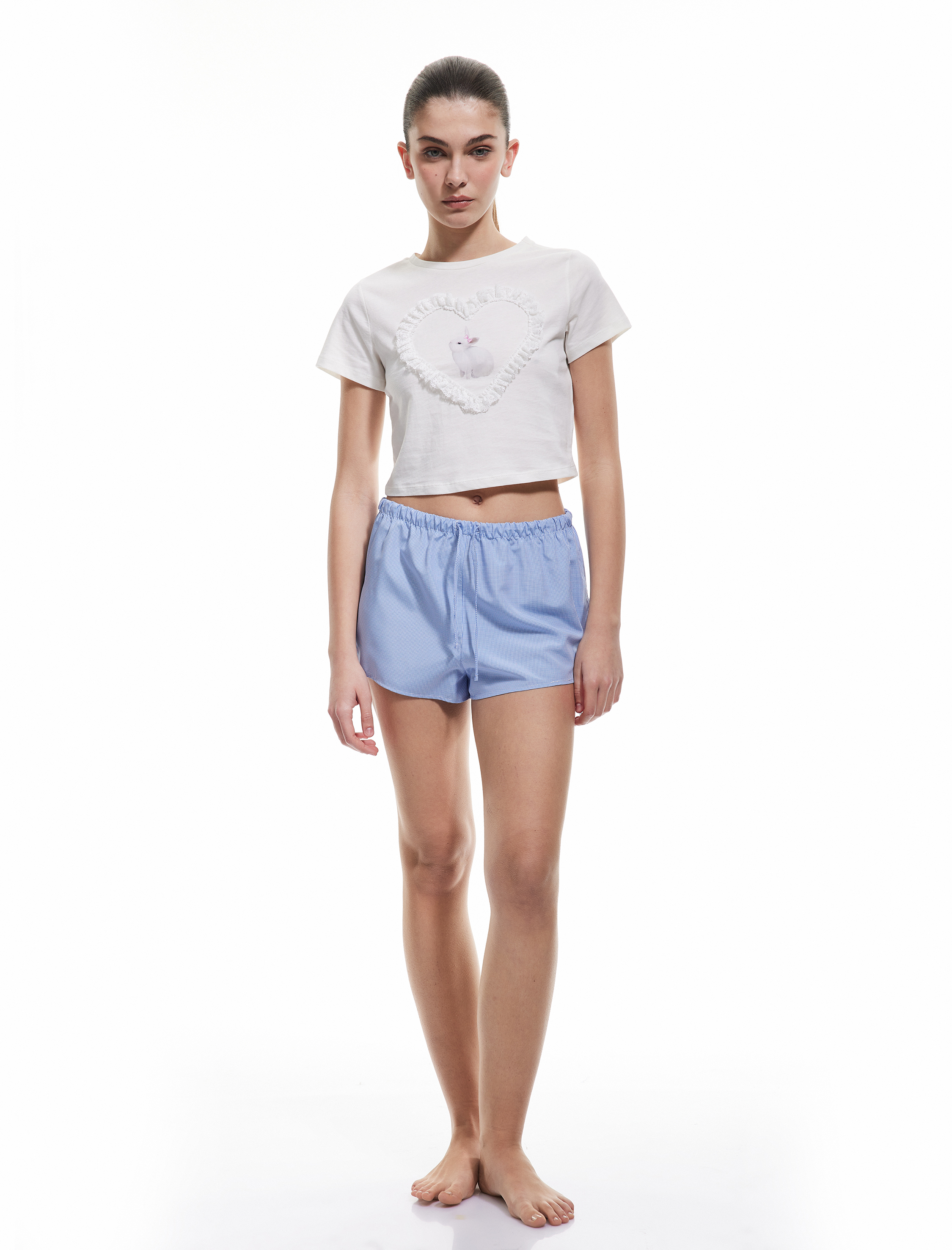   Rahat Kalıp Yanları Bağlamalı Fiyonk Detaylı Çizgili Şort Pijama Altı