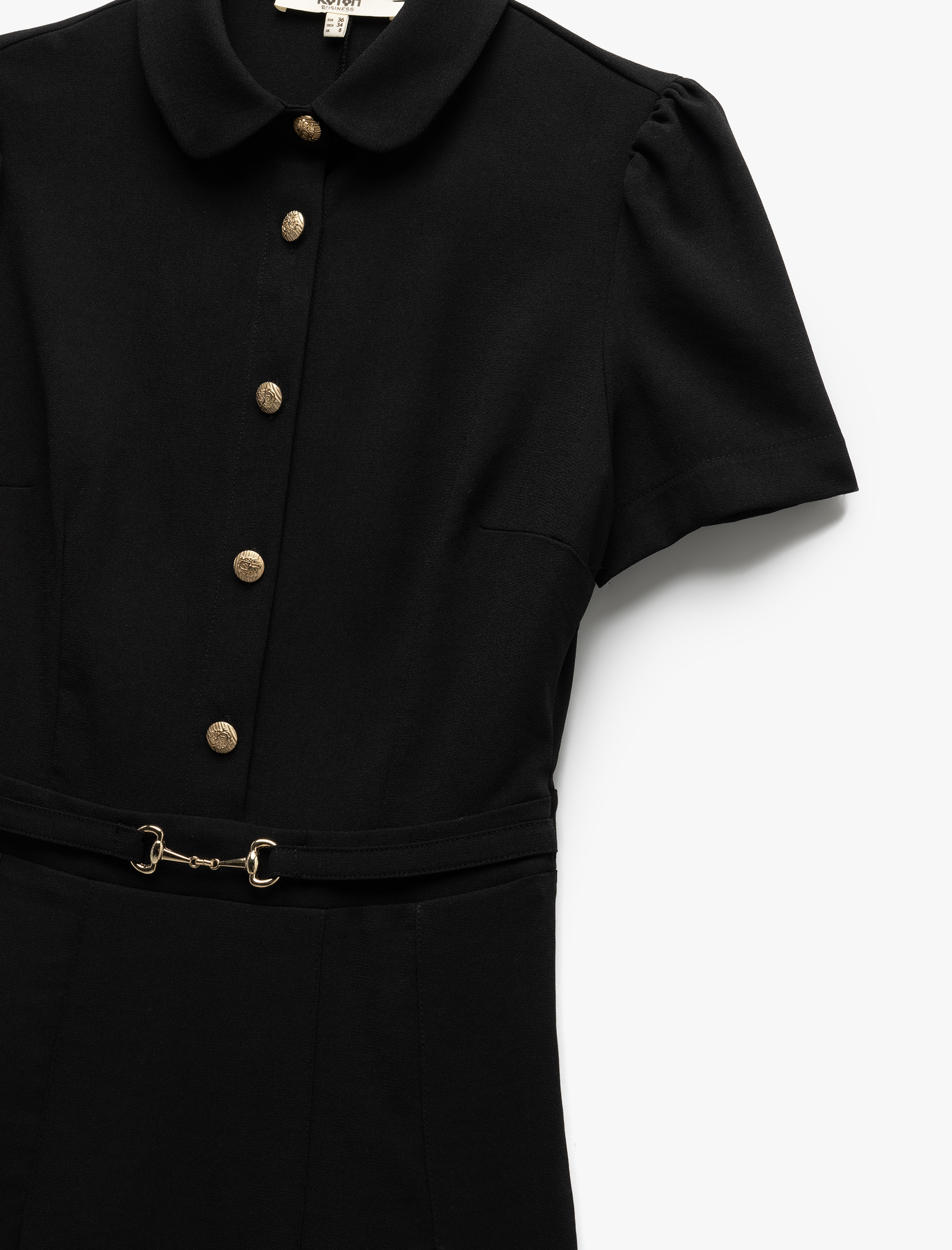   Metal Aksesuarlı Düğmeli Kısa Kollu Mini Krep Polo Yaka Elbise