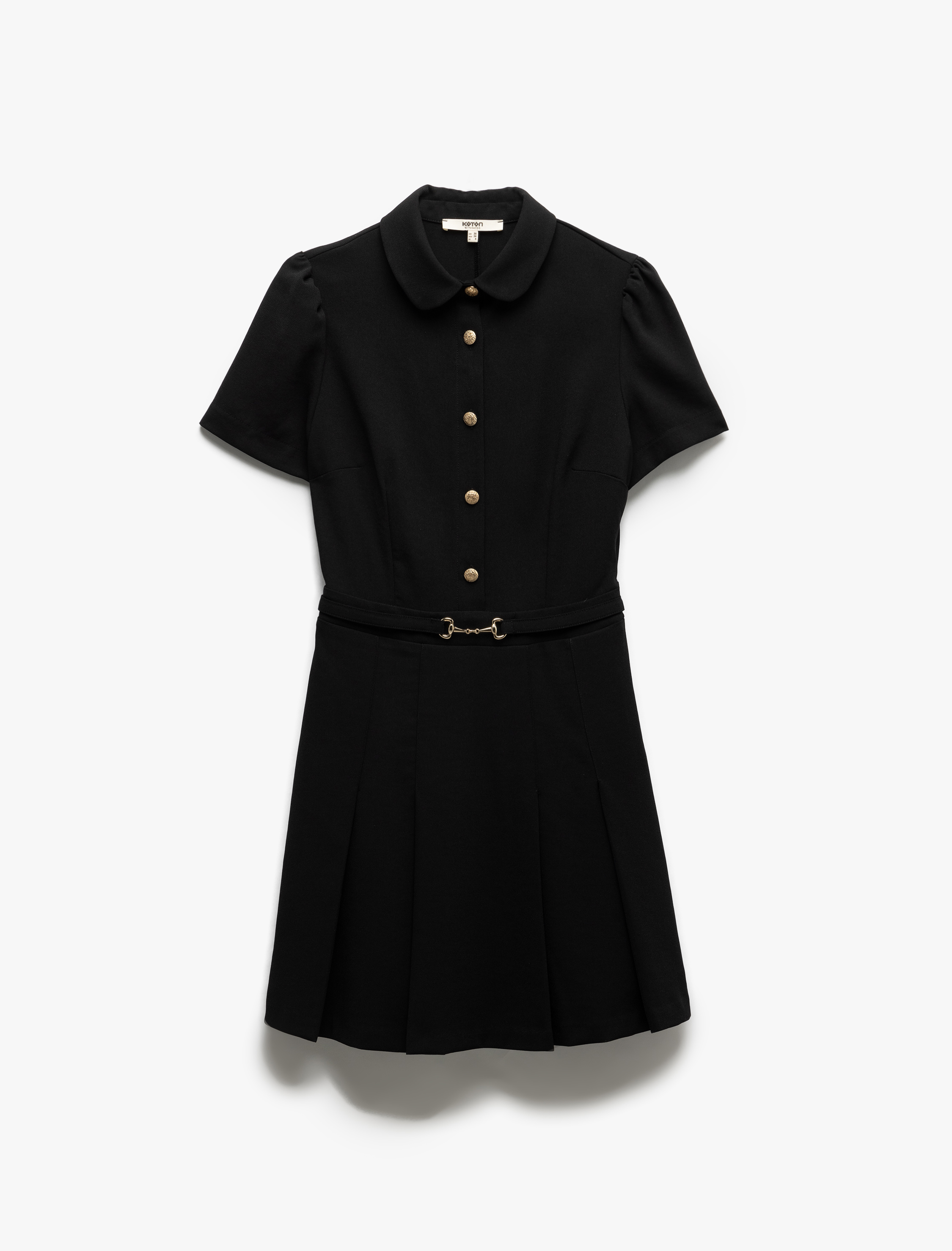   Metal Aksesuarlı Düğmeli Kısa Kollu Mini Krep Polo Yaka Elbise