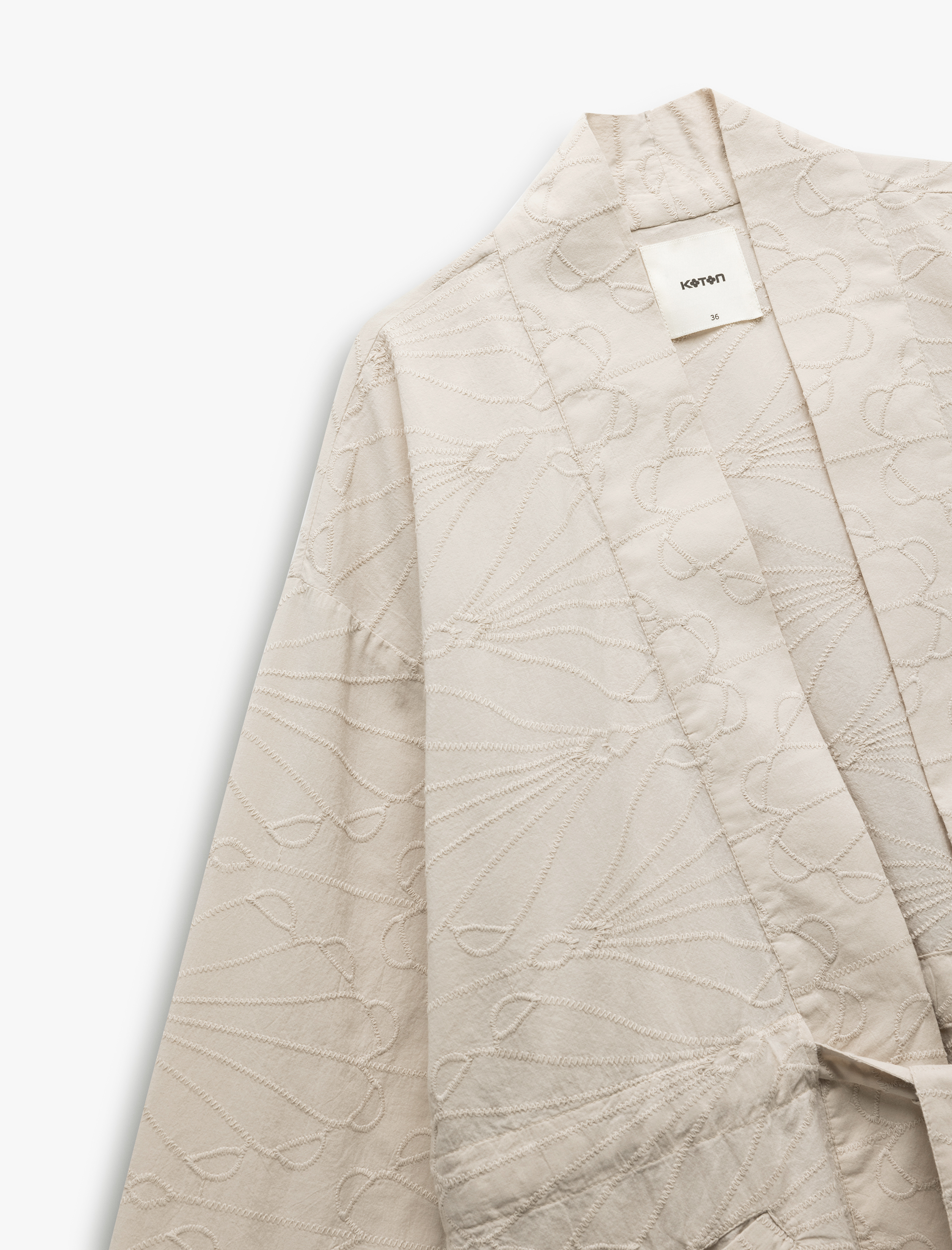   Pamuklu Cepli Beli Bağlamalı Uzun Kollu Fistolu Brodeli Kruvaze Kimono