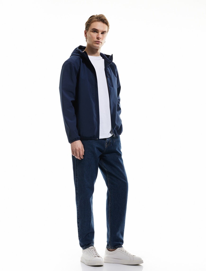   Fermuarlı Cepli Uzun Kollu Slim Fit Kapşonlu Mevsimlik Ceket