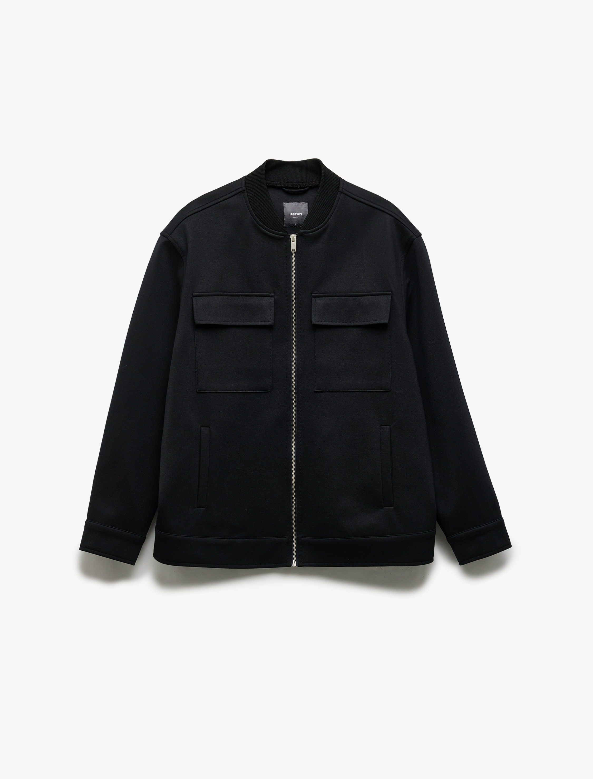   Cep Detaylı Uzun Kollu Kolej Yaka Fermuarlı Ceket