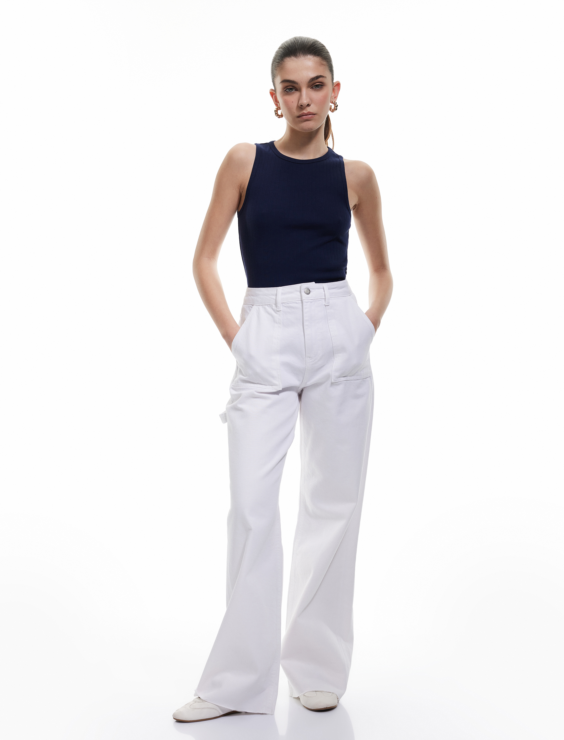 Koton Kadın Kesik Paça Pamuklu Regular Fit Denim Pantolon - Wide Leg Jeans -1
