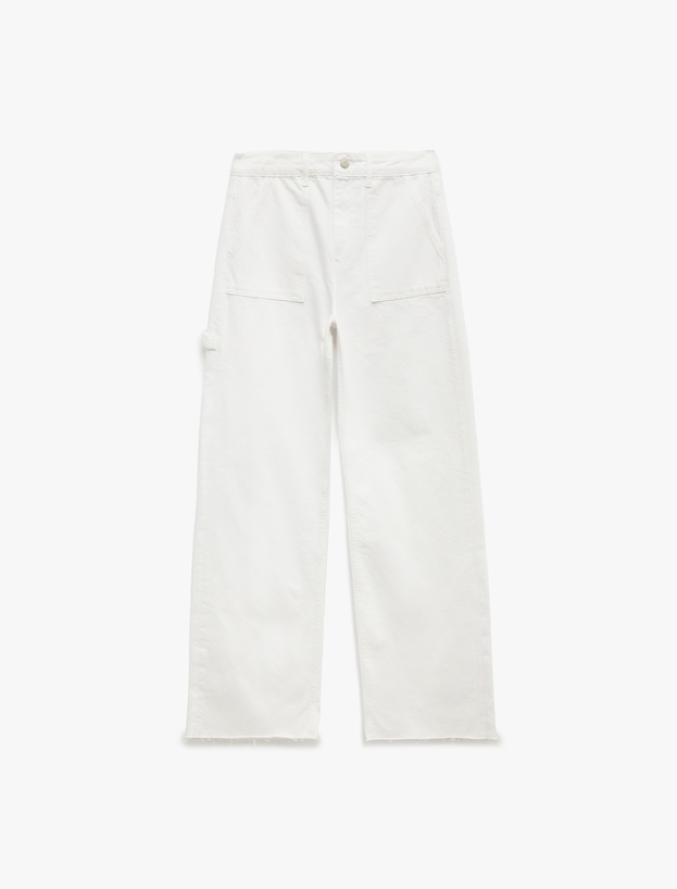 Kesik Paça Pamuklu Regular Fit Denim Pantolon - Wide Leg Jeans_2