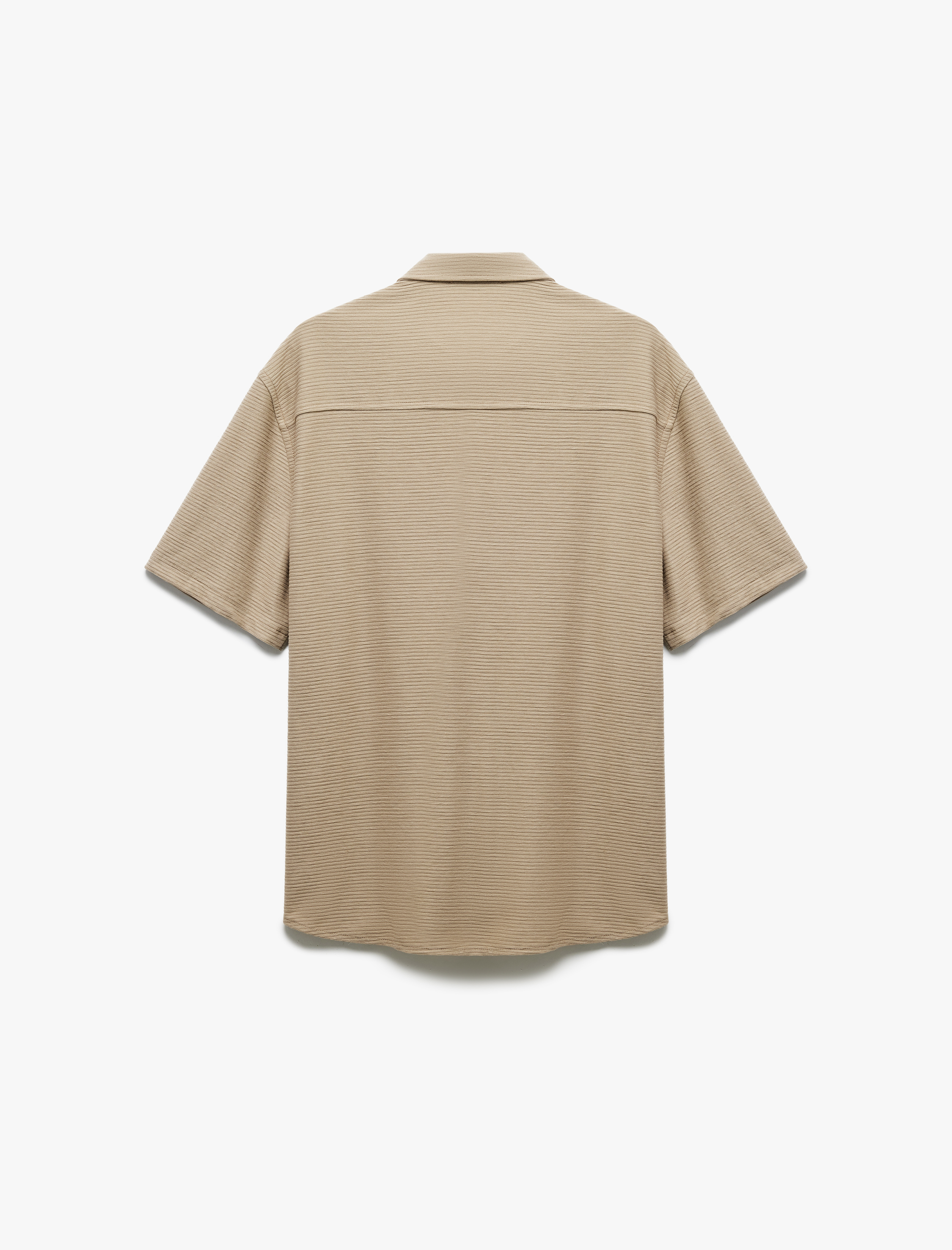   Düğmeli Yaka Dokulu Viskon Karışımlı Regular Fit Klasik Kısa Kollu Gömlek