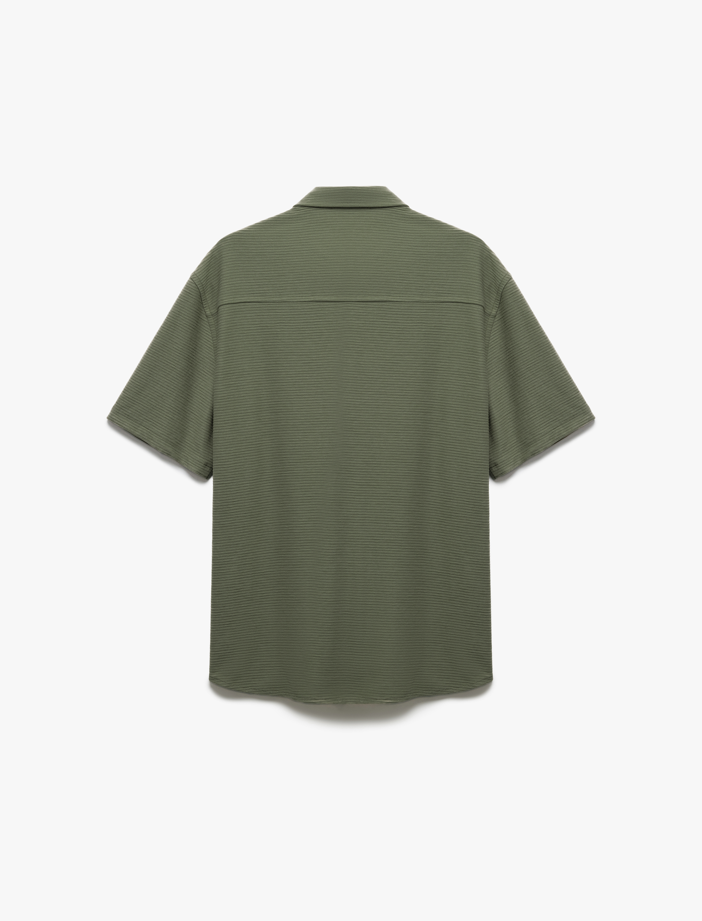   Düğmeli Yaka Dokulu Viskon Karışımlı Regular Fit Klasik Kısa Kollu Gömlek