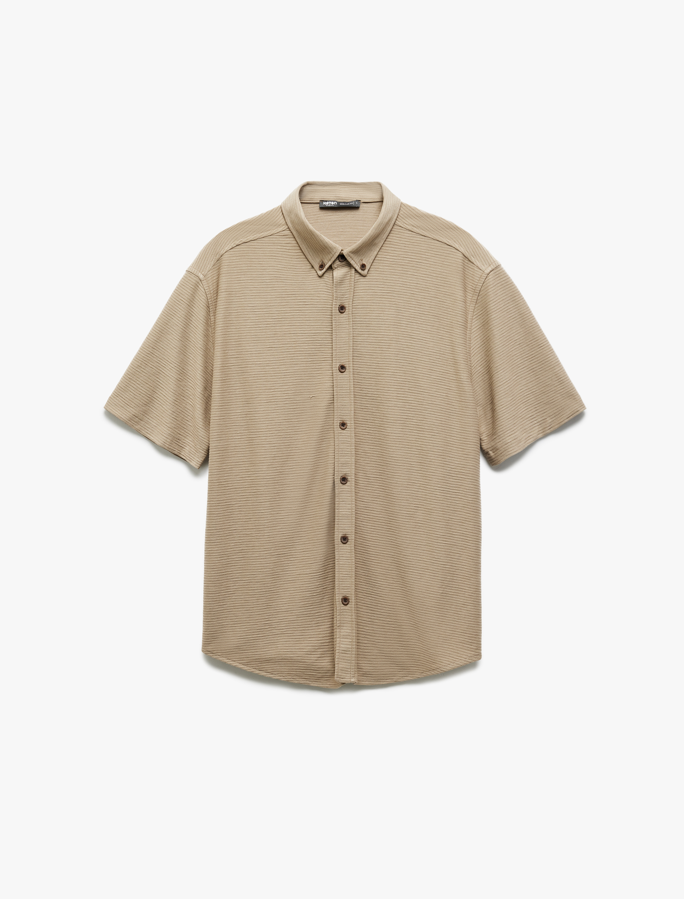   Düğmeli Yaka Dokulu Viskon Karışımlı Regular Fit Klasik Kısa Kollu Gömlek