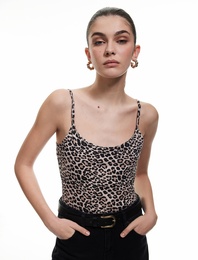 Leopar Desenli İnce Askılı Bodysuit