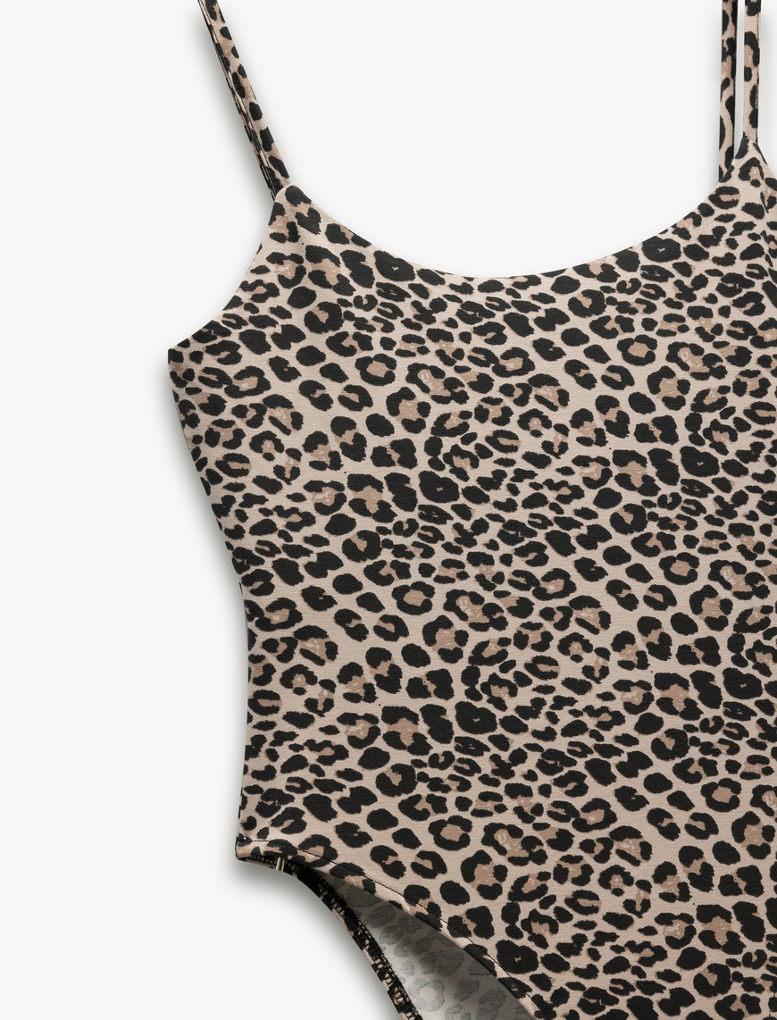   Leopar Desenli İnce Askılı Bodysuit